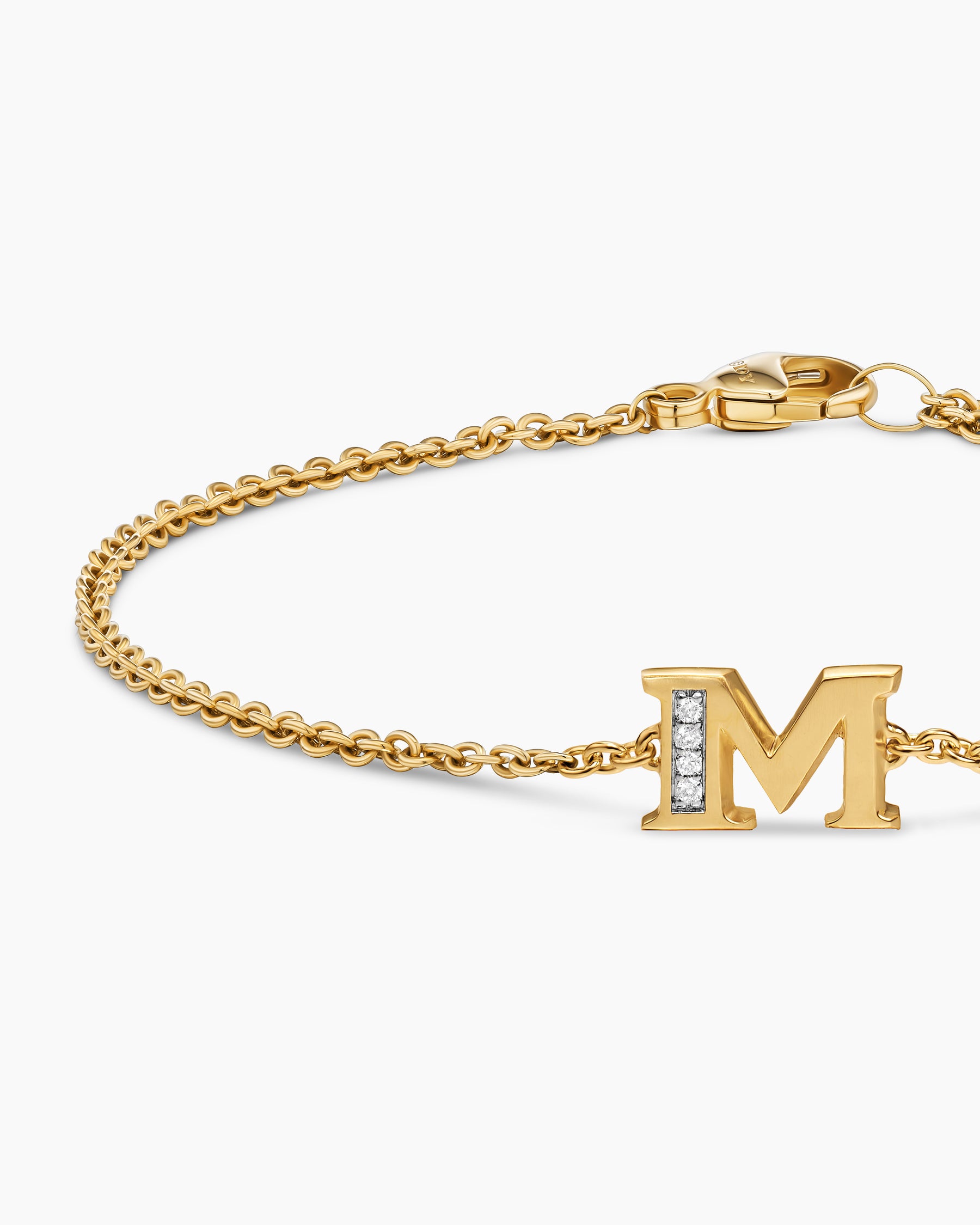 Petite Pavé Initial Chain Bracelet in 18K Yellow Gold with Diamond M - Image 5