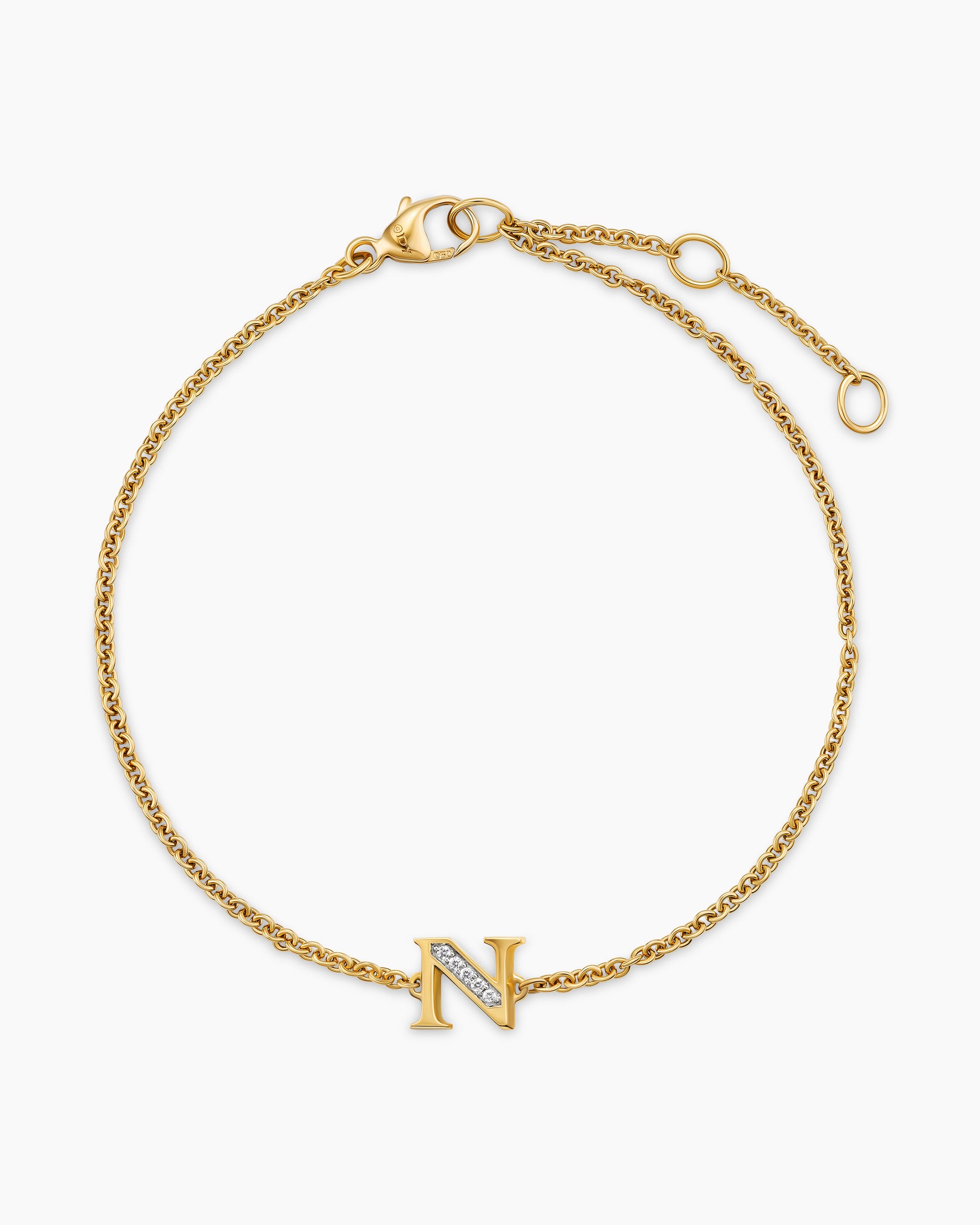 Petite Pavé Initial Chain Bracelet in 18K Yellow Gold with Diamond N - Image 3