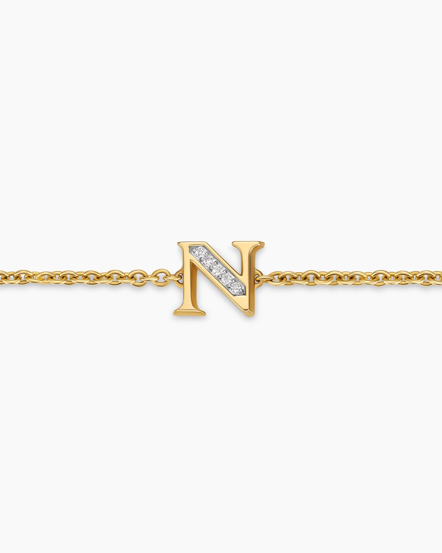 Petite Pavé Initial Chain Bracelet in 18K Yellow Gold with Diamond N - Image 4