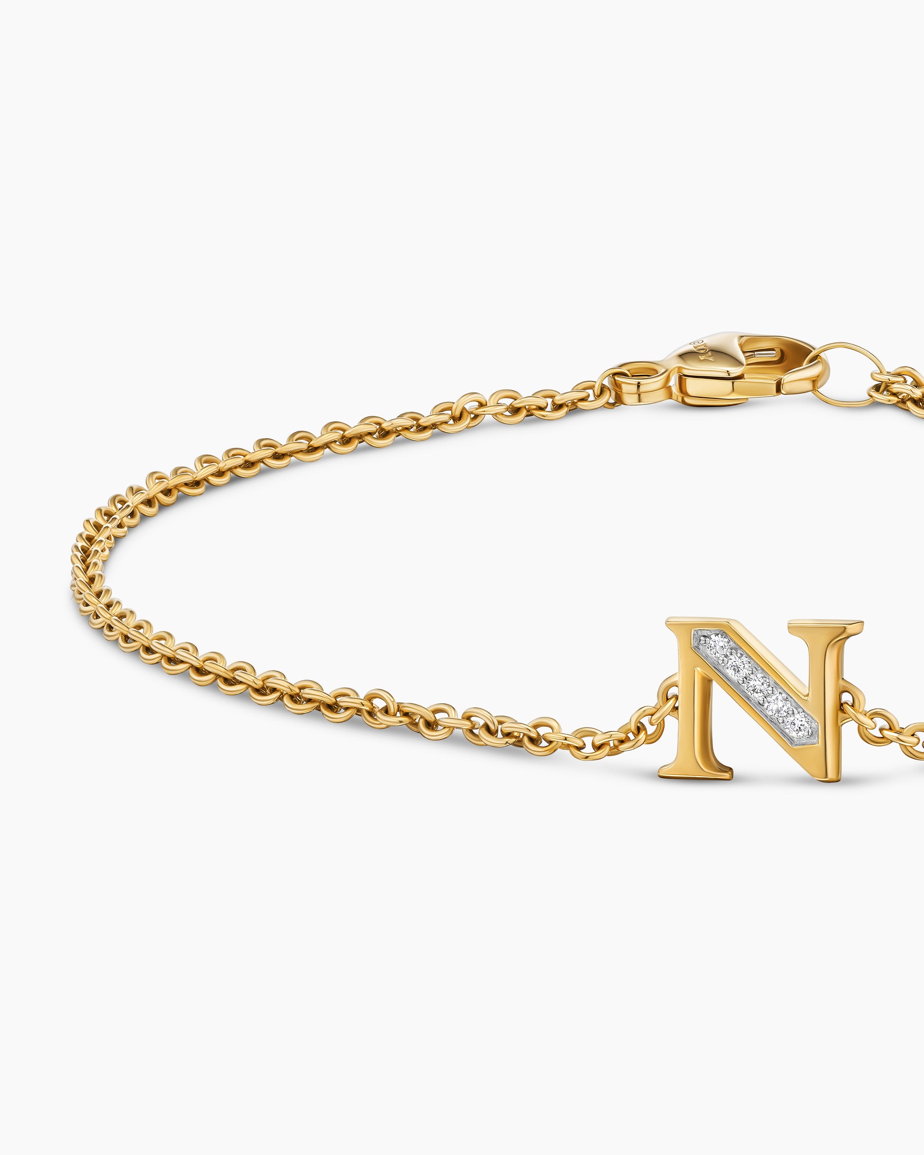Petite Pavé Initial Chain Bracelet in 18K Yellow Gold with Diamond N - Image 5
