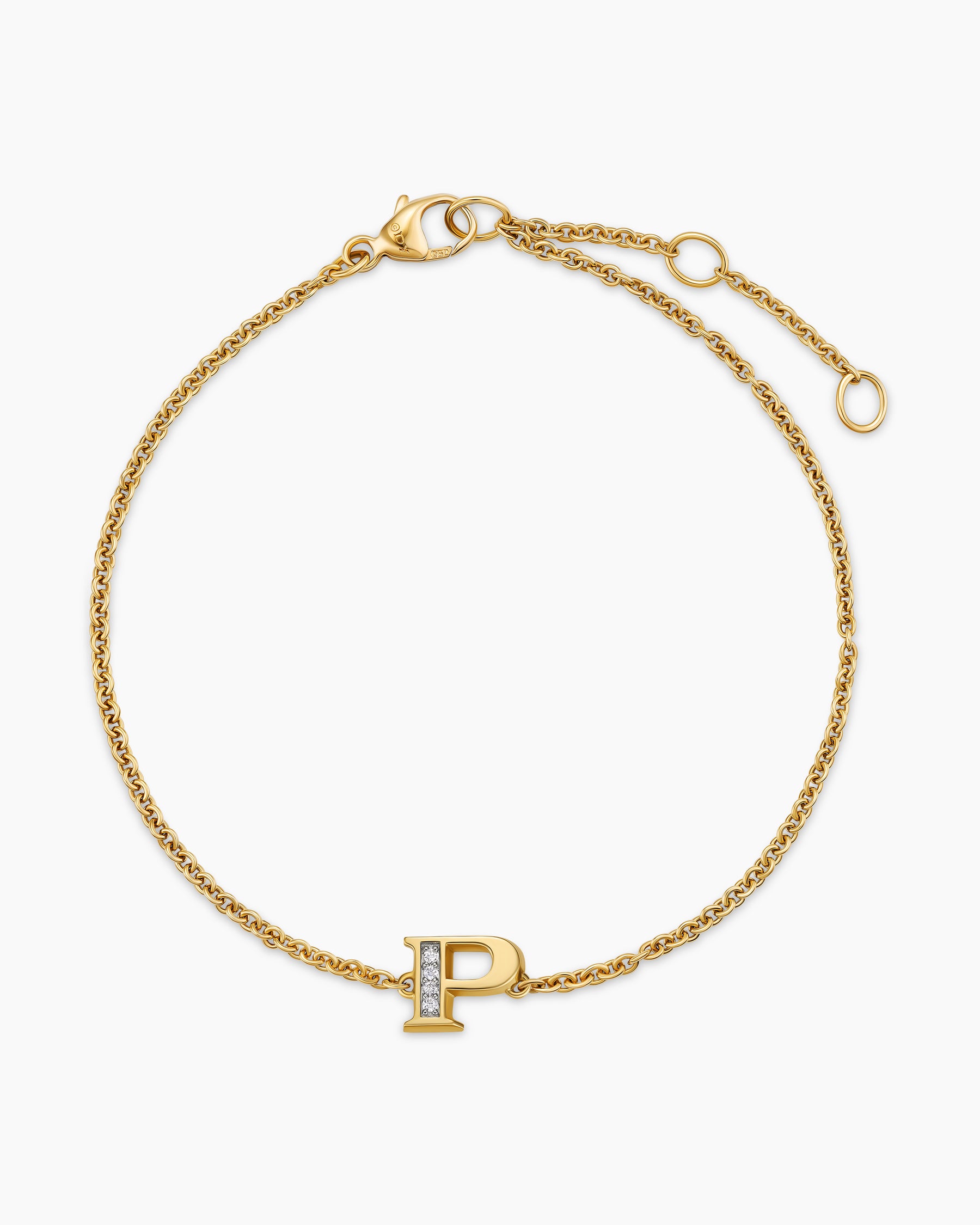 Petite Pavé Initial Chain Bracelet in 18K Yellow Gold with Diamond P - Image 3