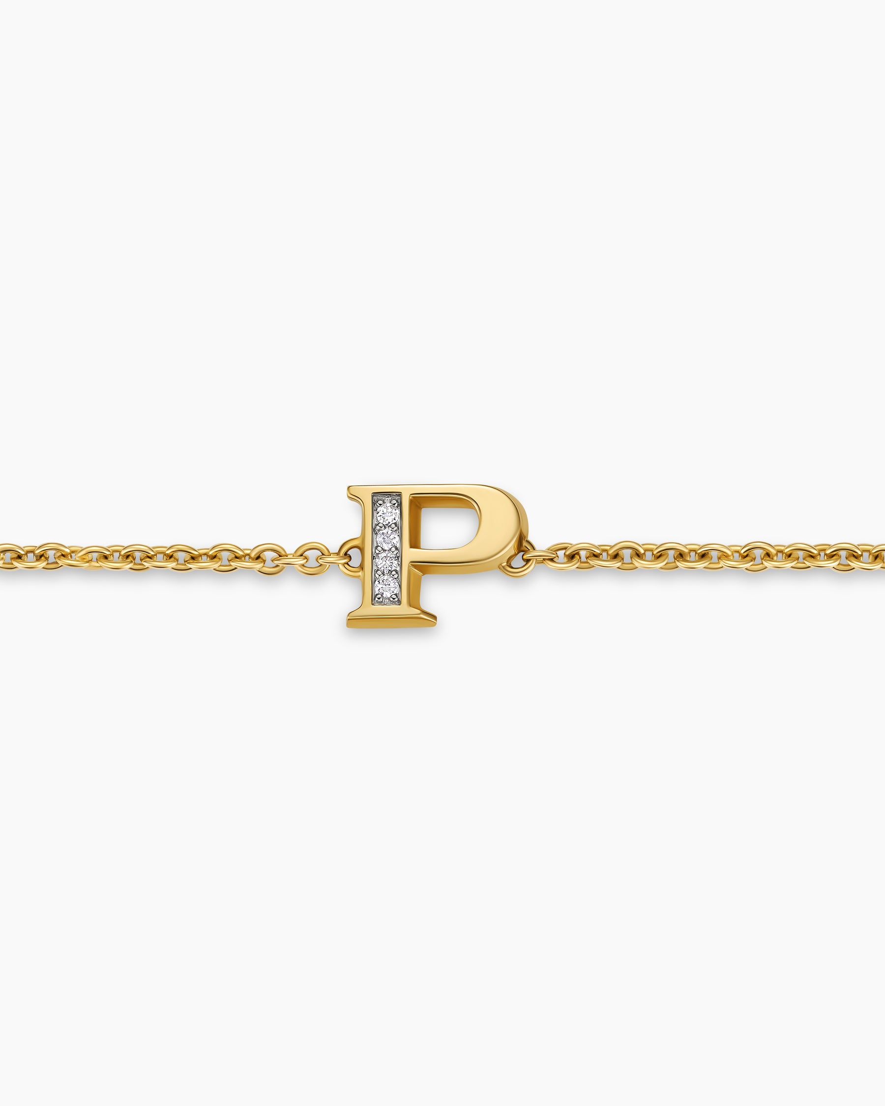 Petite Pavé Initial Chain Bracelet in 18K Yellow Gold with Diamond P - Image 4