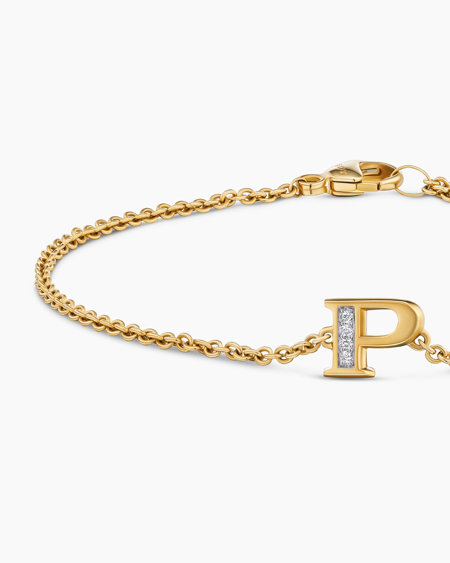 Petite Pavé Initial Chain Bracelet in 18K Yellow Gold with Diamond P - Image 5