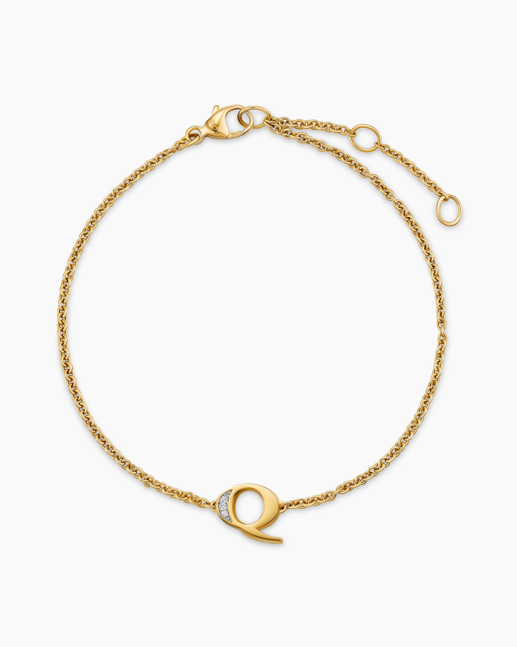 Petite Pavé Initial Chain Bracelet in 18K Yellow Gold with Diamond Q - Image 3