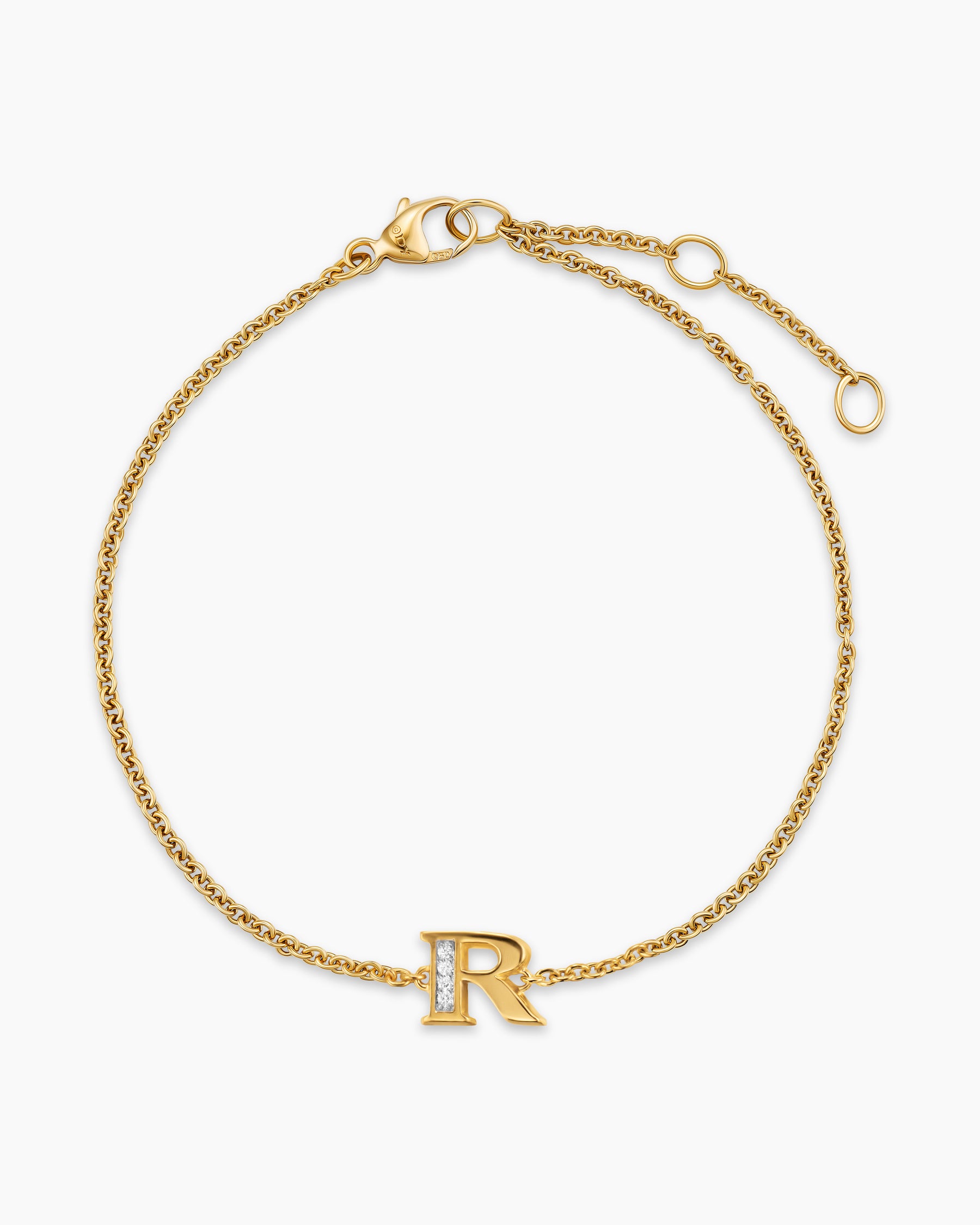 Petite Pavé Initial Chain Bracelet in 18K Yellow Gold with Diamond R - Image 3