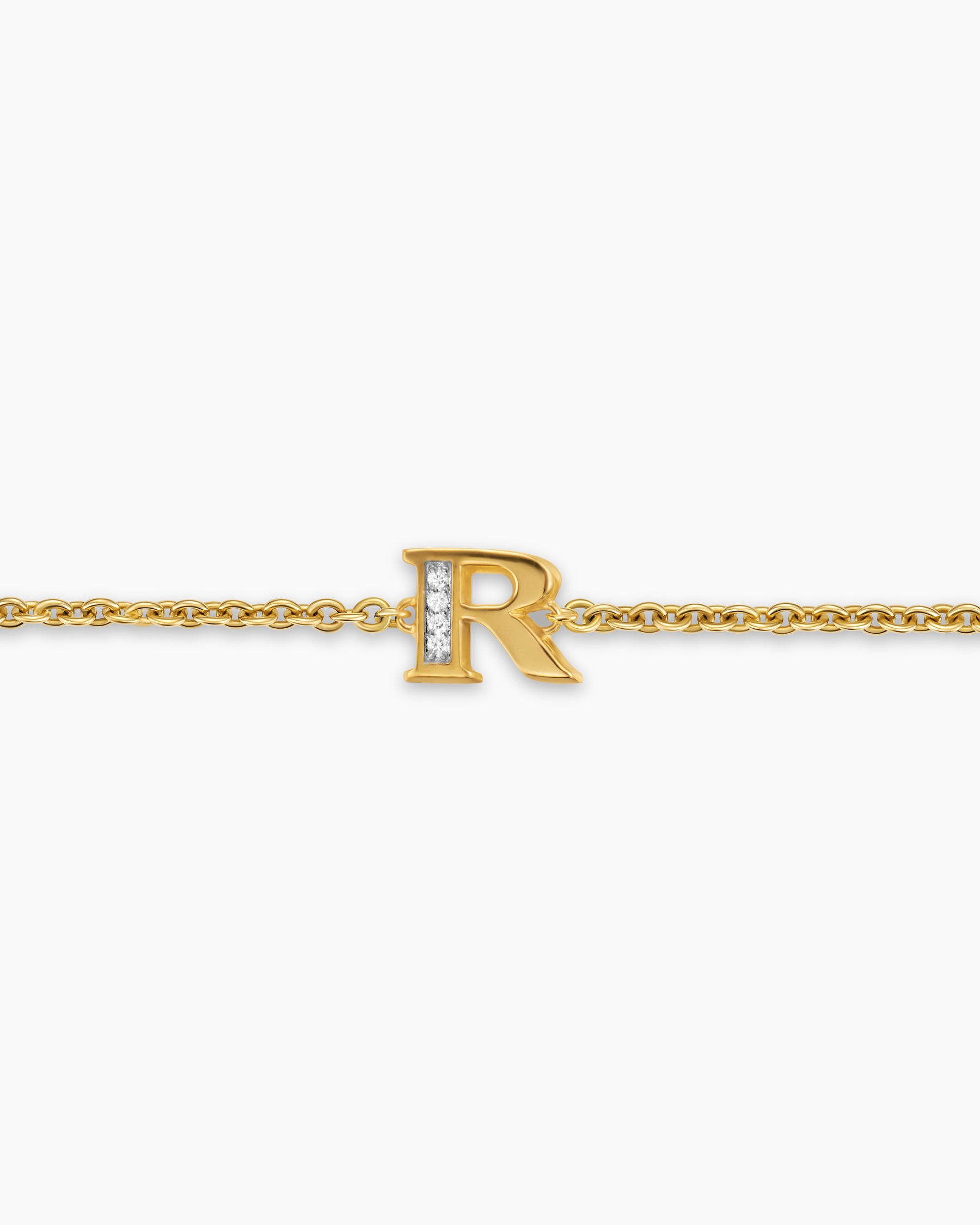 Petite Pavé Initial Chain Bracelet in 18K Yellow Gold with Diamond R - Image 4