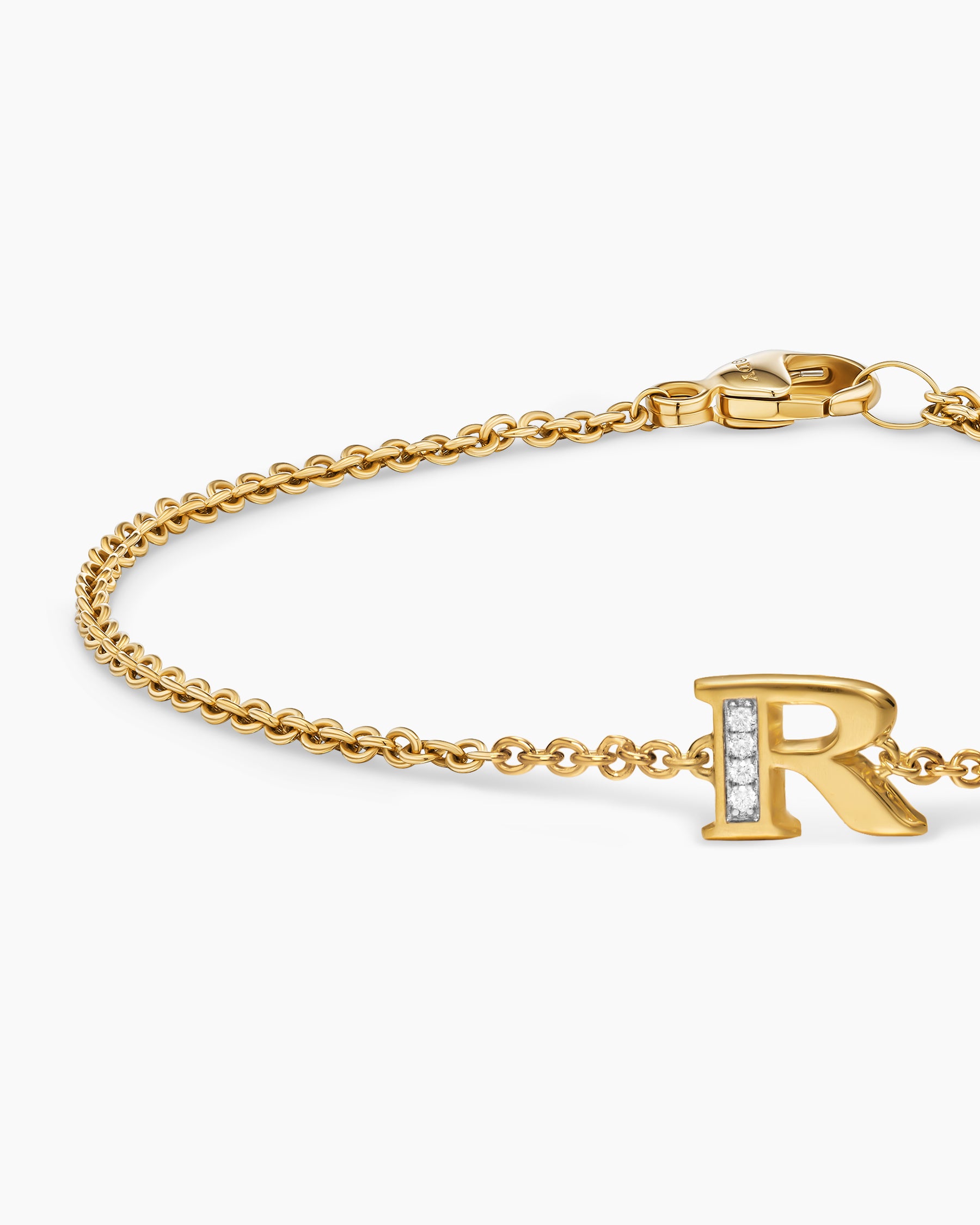 Petite Pavé Initial Chain Bracelet in 18K Yellow Gold with Diamond R - Image 5