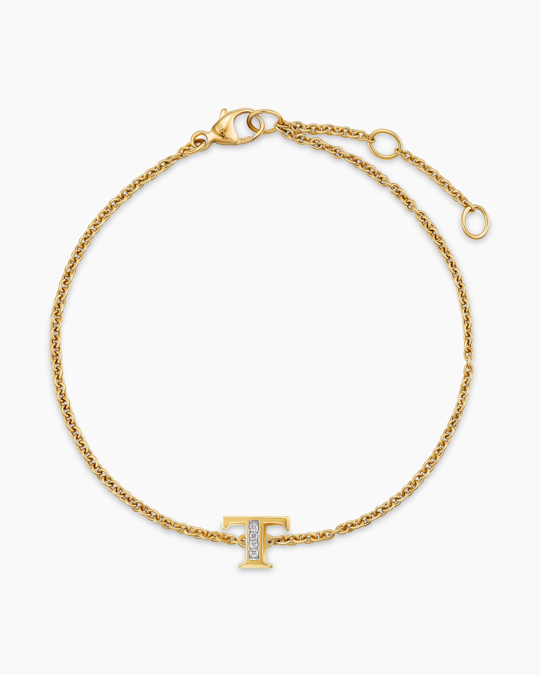 Petite Pavé Initial Chain Bracelet in 18K Yellow Gold with Diamond T - Image 3