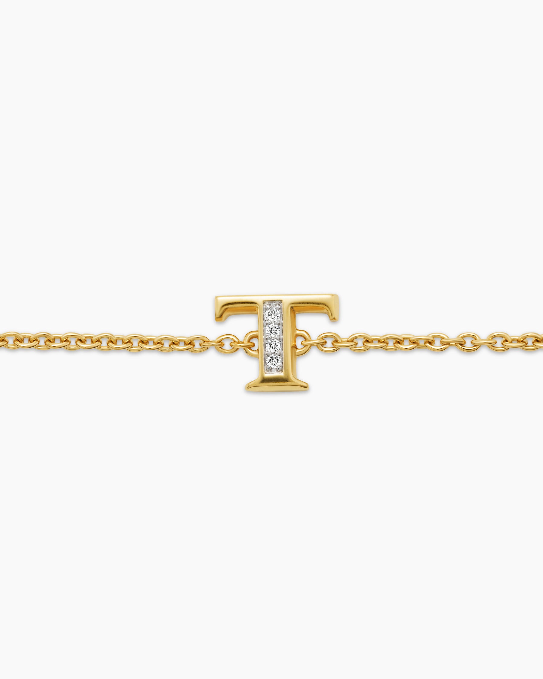 Petite Pavé Initial Chain Bracelet in 18K Yellow Gold with Diamond T - Image 4