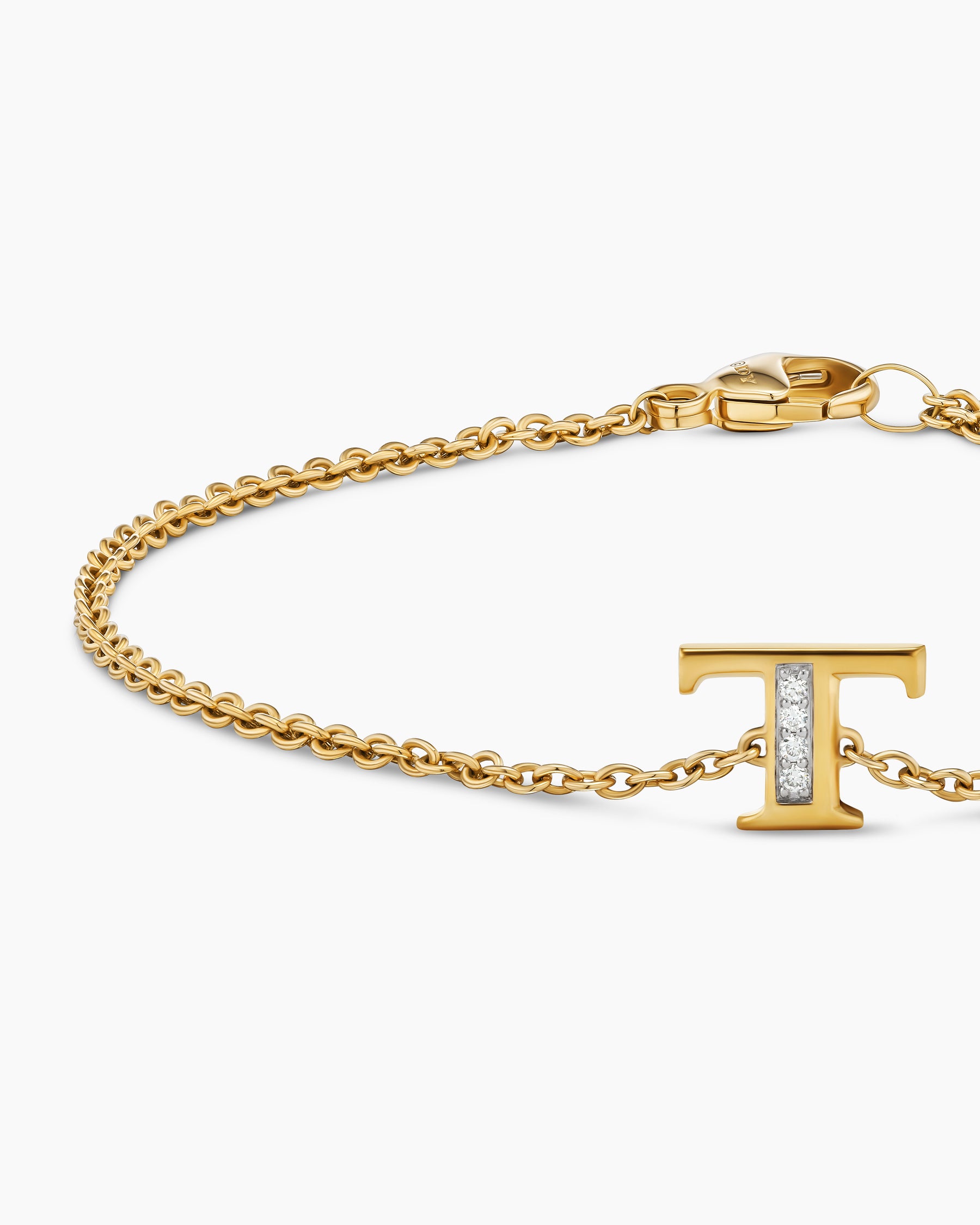 Petite Pavé Initial Chain Bracelet in 18K Yellow Gold with Diamond T - Image 5