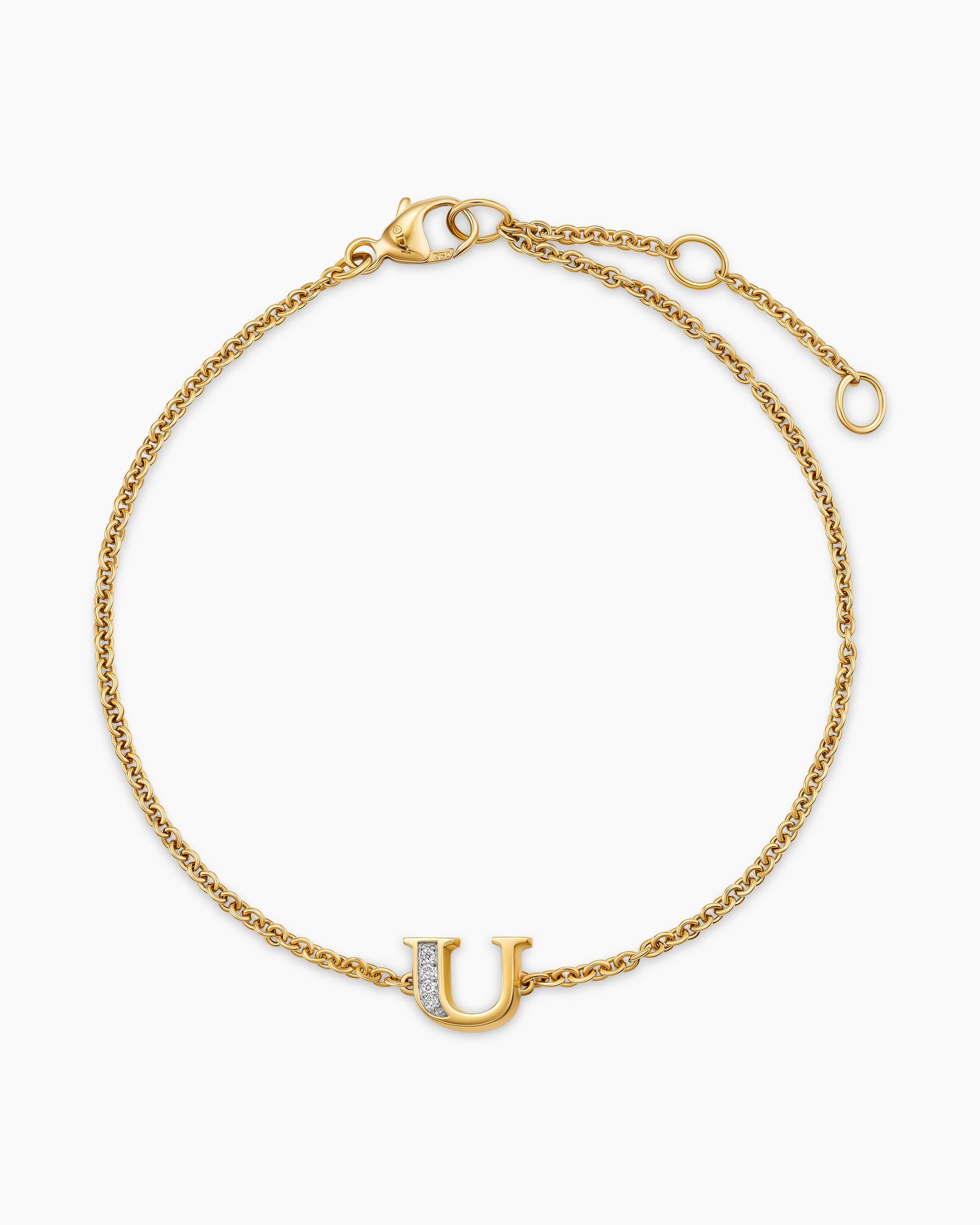 Petite Pavé Initial Chain Bracelet in 18K Yellow Gold with Diamond U - Image 3