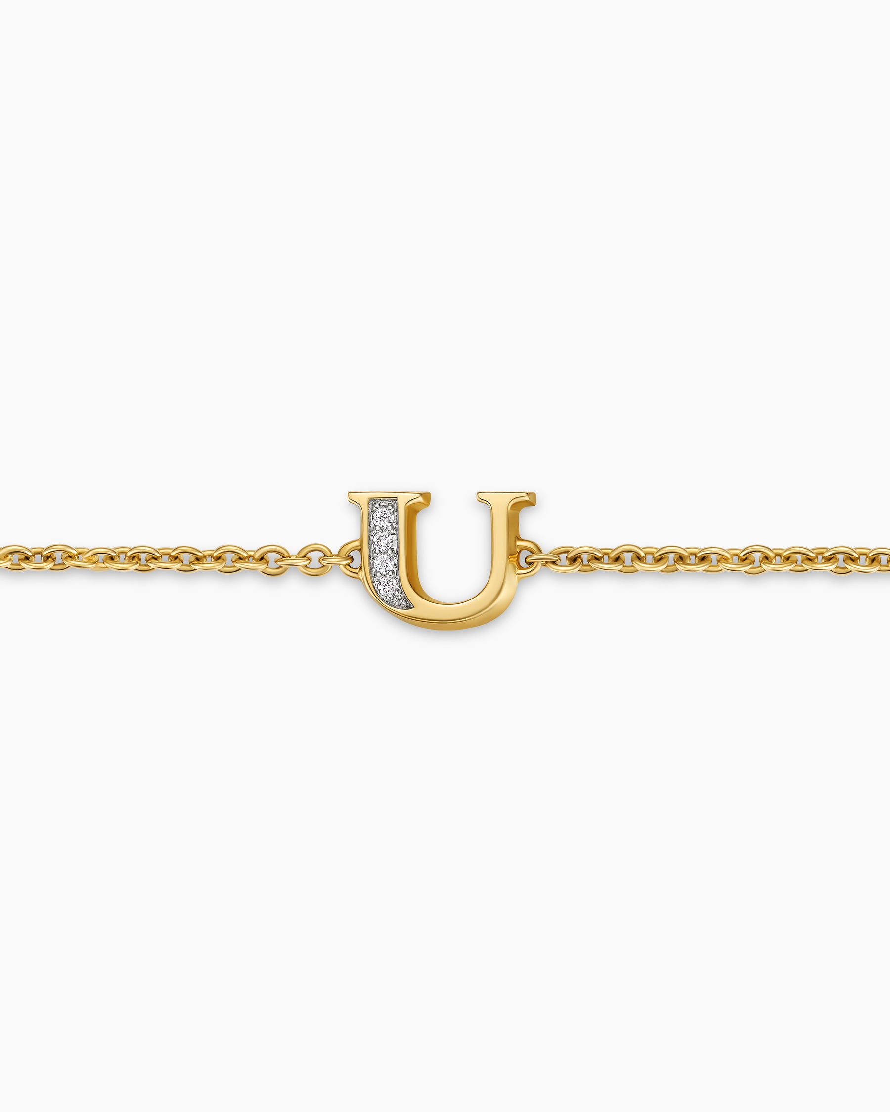 Petite Pavé Initial Chain Bracelet in 18K Yellow Gold with Diamond U - Image 4