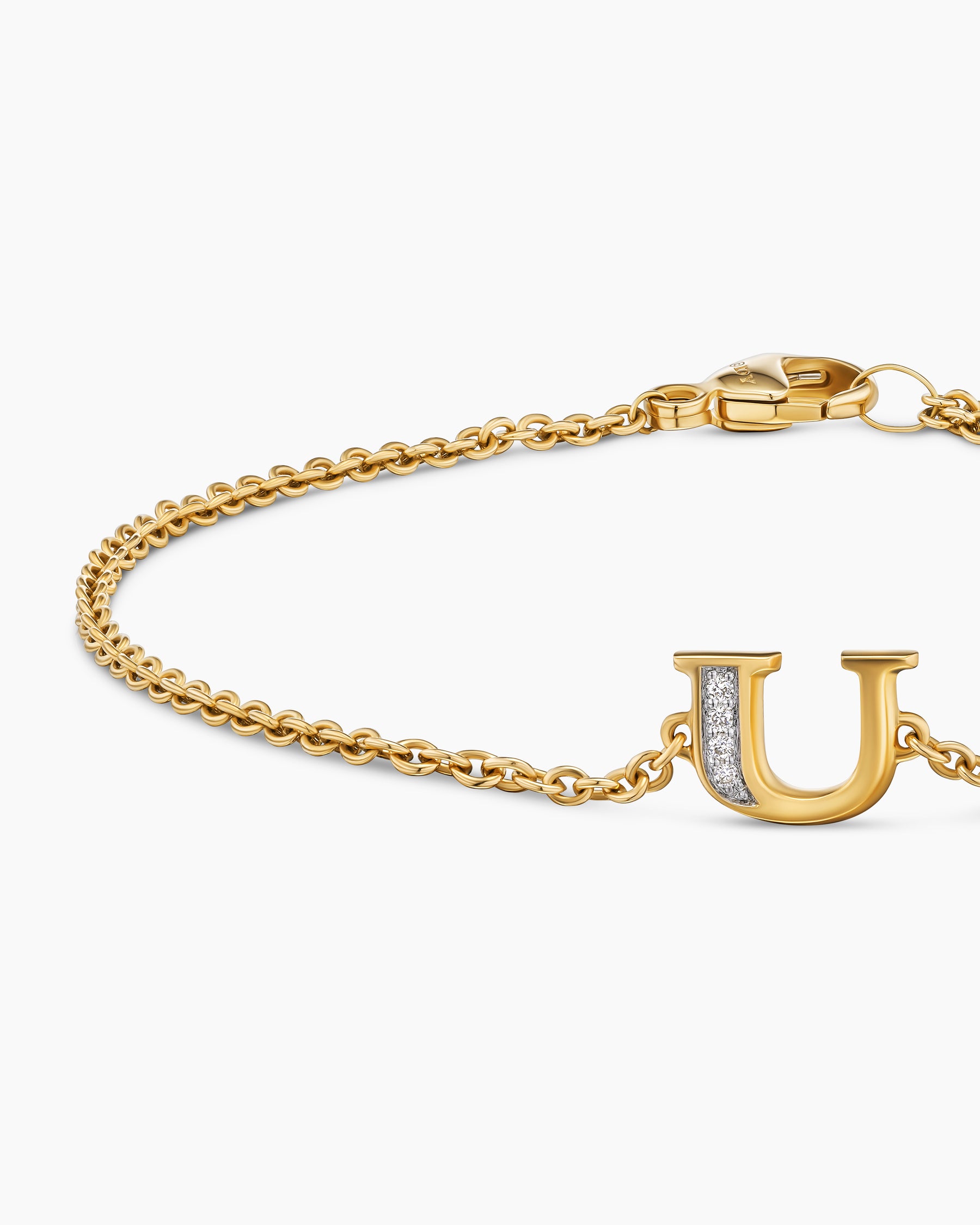 Petite Pavé Initial Chain Bracelet in 18K Yellow Gold with Diamond U - Image 5