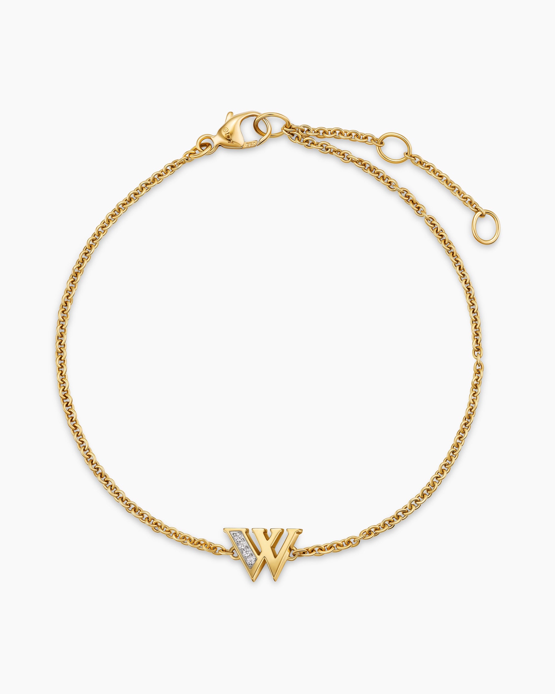 Petite Pavé Initial Chain Bracelet in 18K Yellow Gold with Diamond W - Image 3