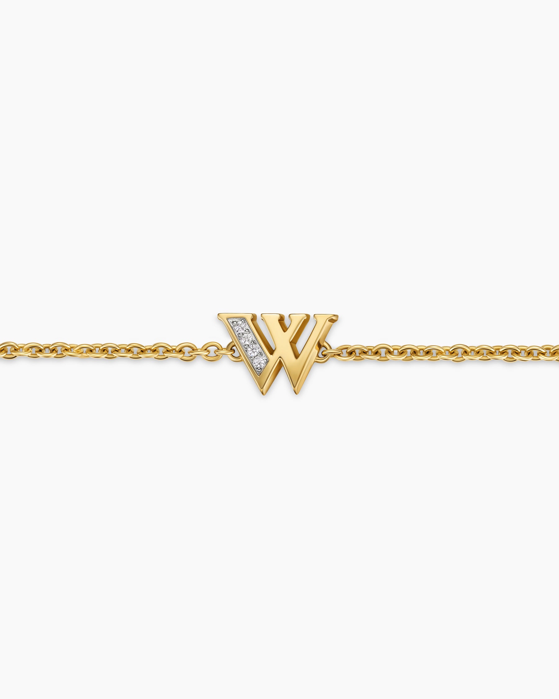 Petite Pavé Initial Chain Bracelet in 18K Yellow Gold with Diamond W - Image 4