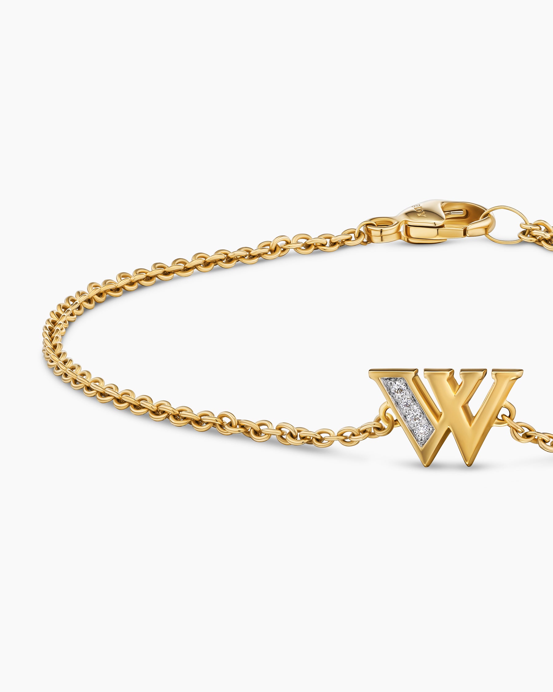 Petite Pavé Initial Chain Bracelet in 18K Yellow Gold with Diamond W - Image 5
