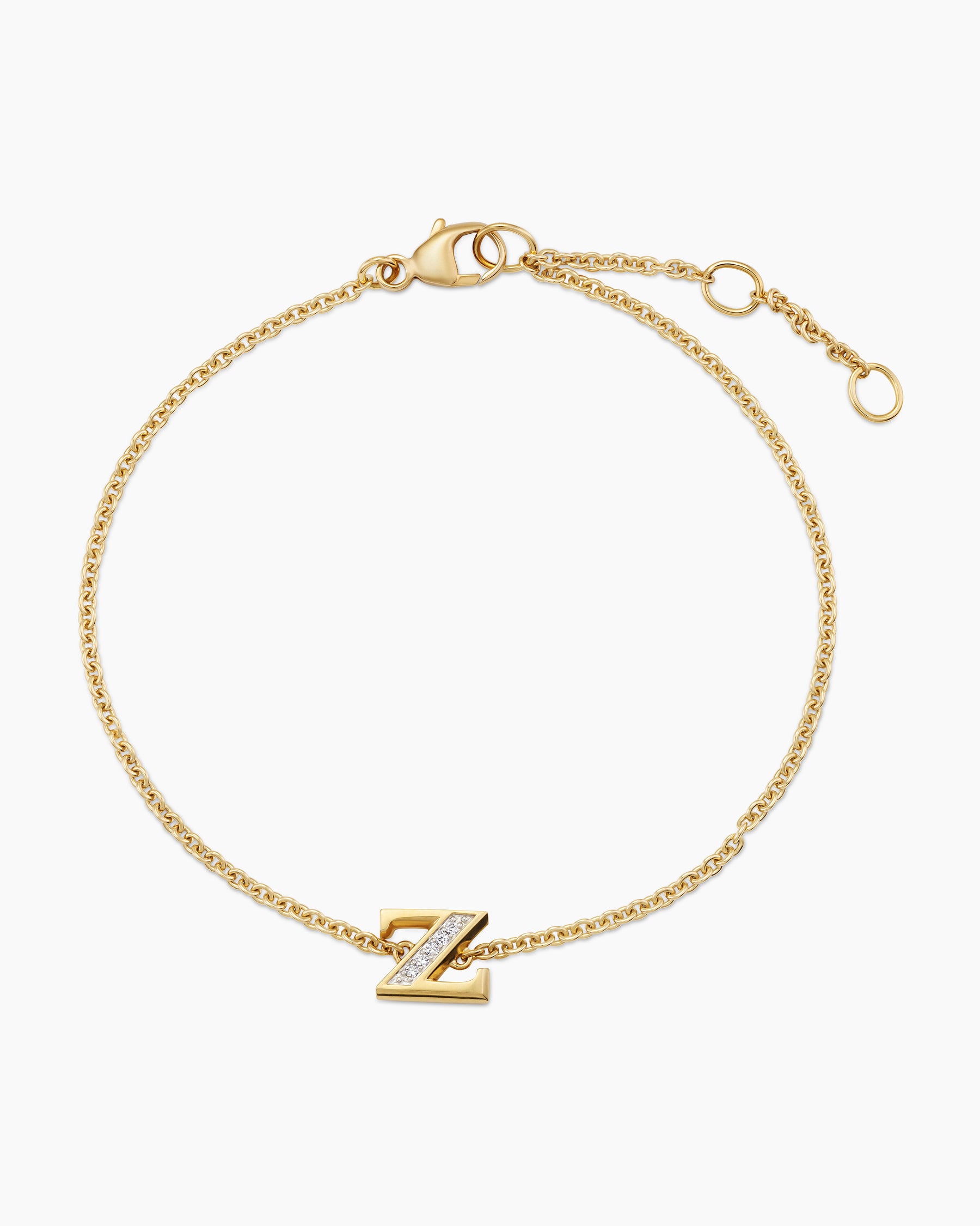 Petite Pavé Initial Chain Bracelet in 18K Yellow Gold with Diamond Z - Image 3