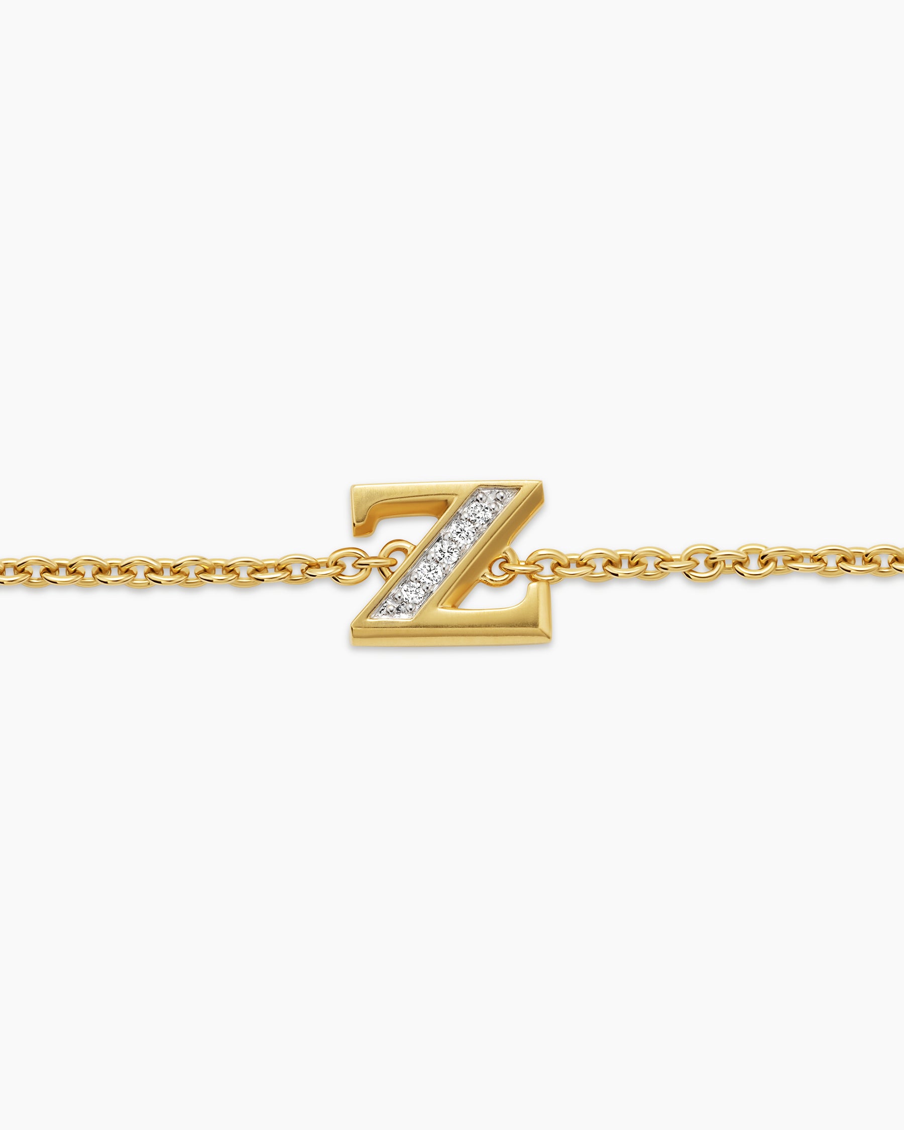 Petite Pavé Initial Chain Bracelet in 18K Yellow Gold with Diamond Z - Image 4