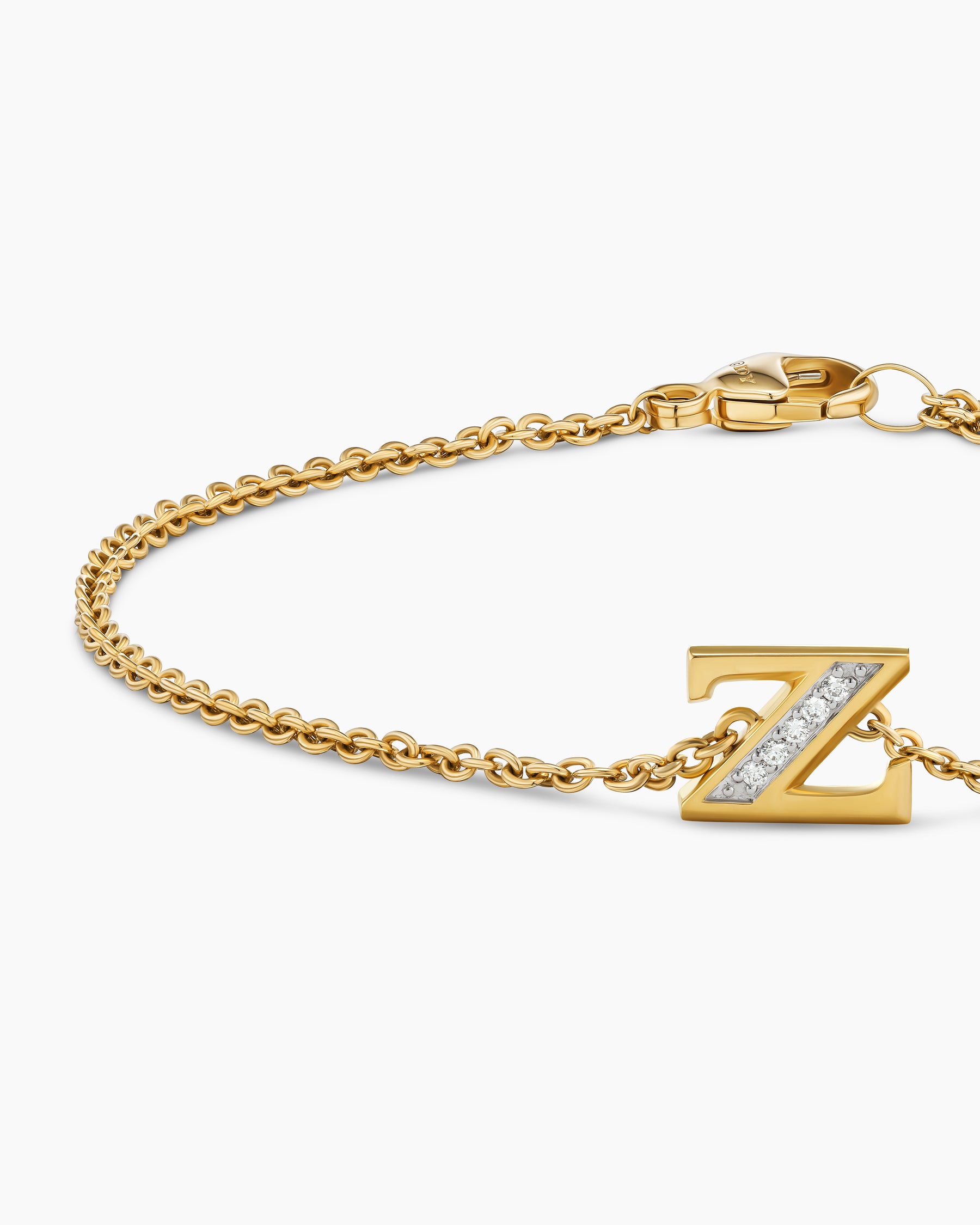 Petite Pavé Initial Chain Bracelet in 18K Yellow Gold with Diamond Z - Image 5