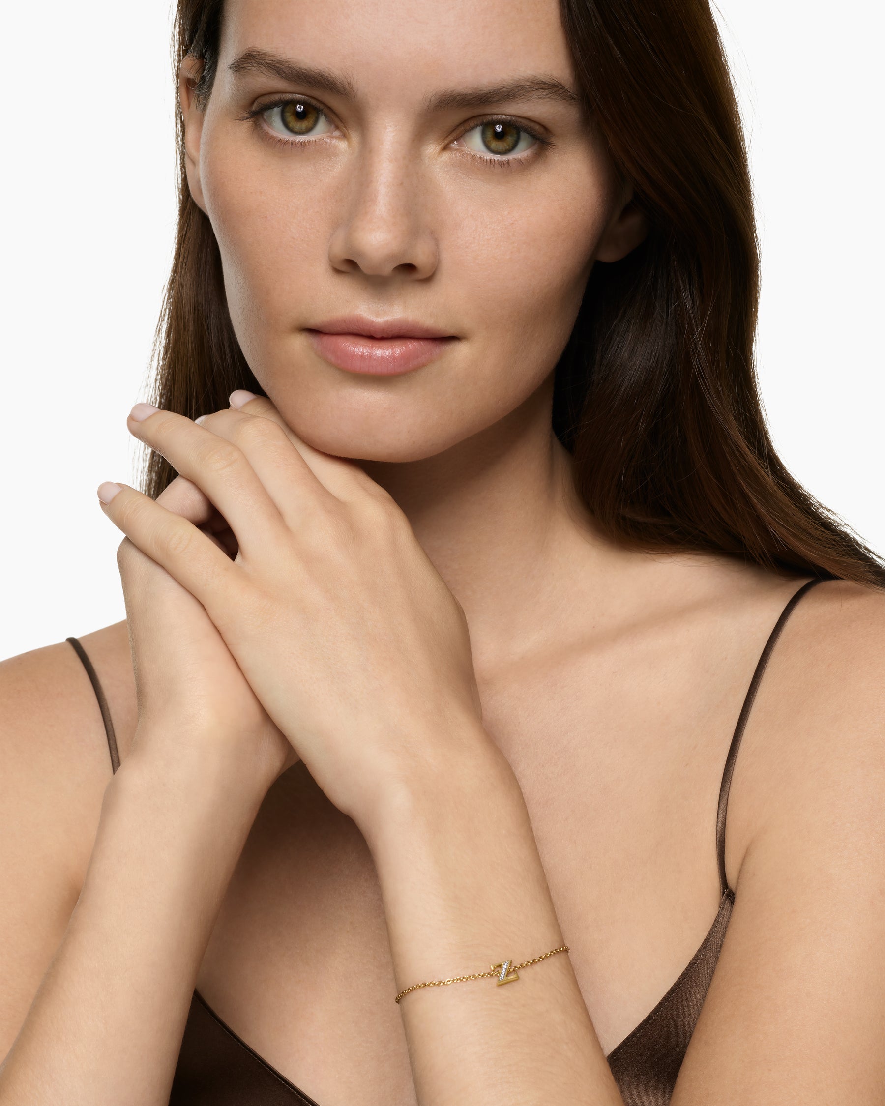 Petite Pavé Initial Chain Bracelet in 18K Yellow Gold with Diamond Z - Image 2