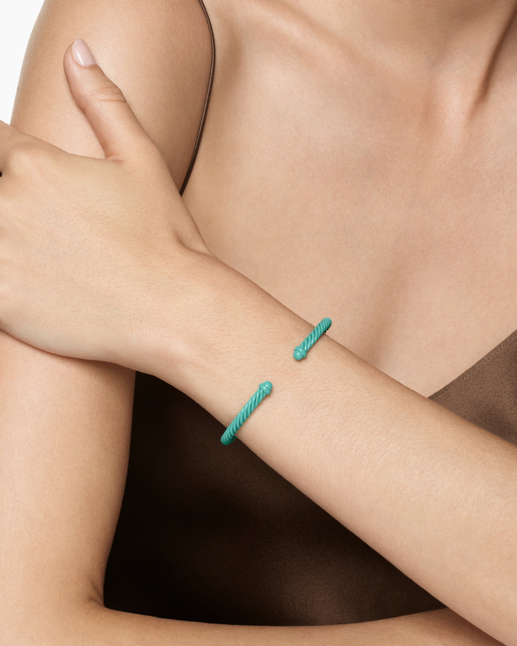 Alternative view of Classic Cable Bracelet in Turquoise Aluminum, 4mm