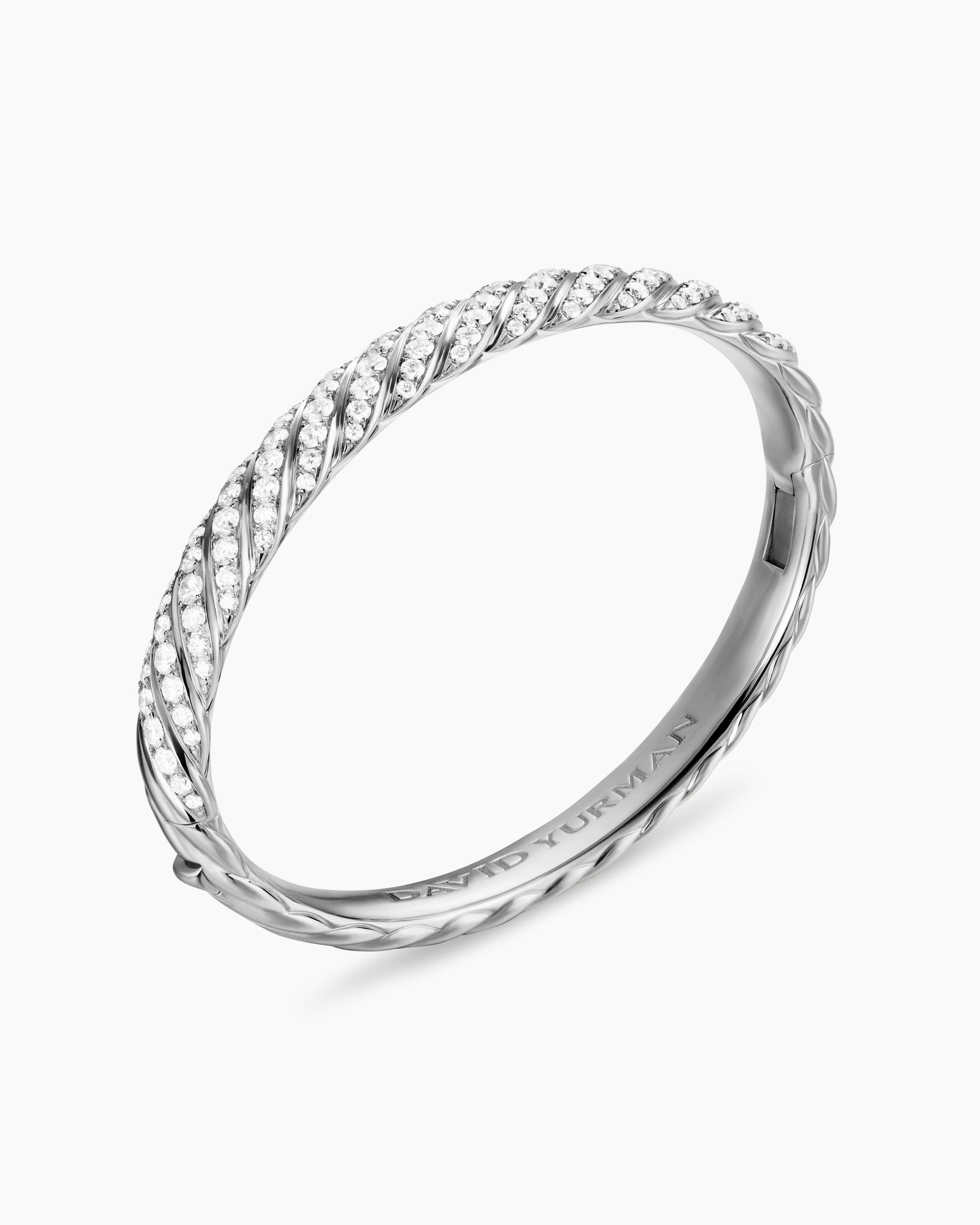 Sculpted Cable Bangle Bracelet in 18K White Gold with Diamonds, 8mm - Image 3