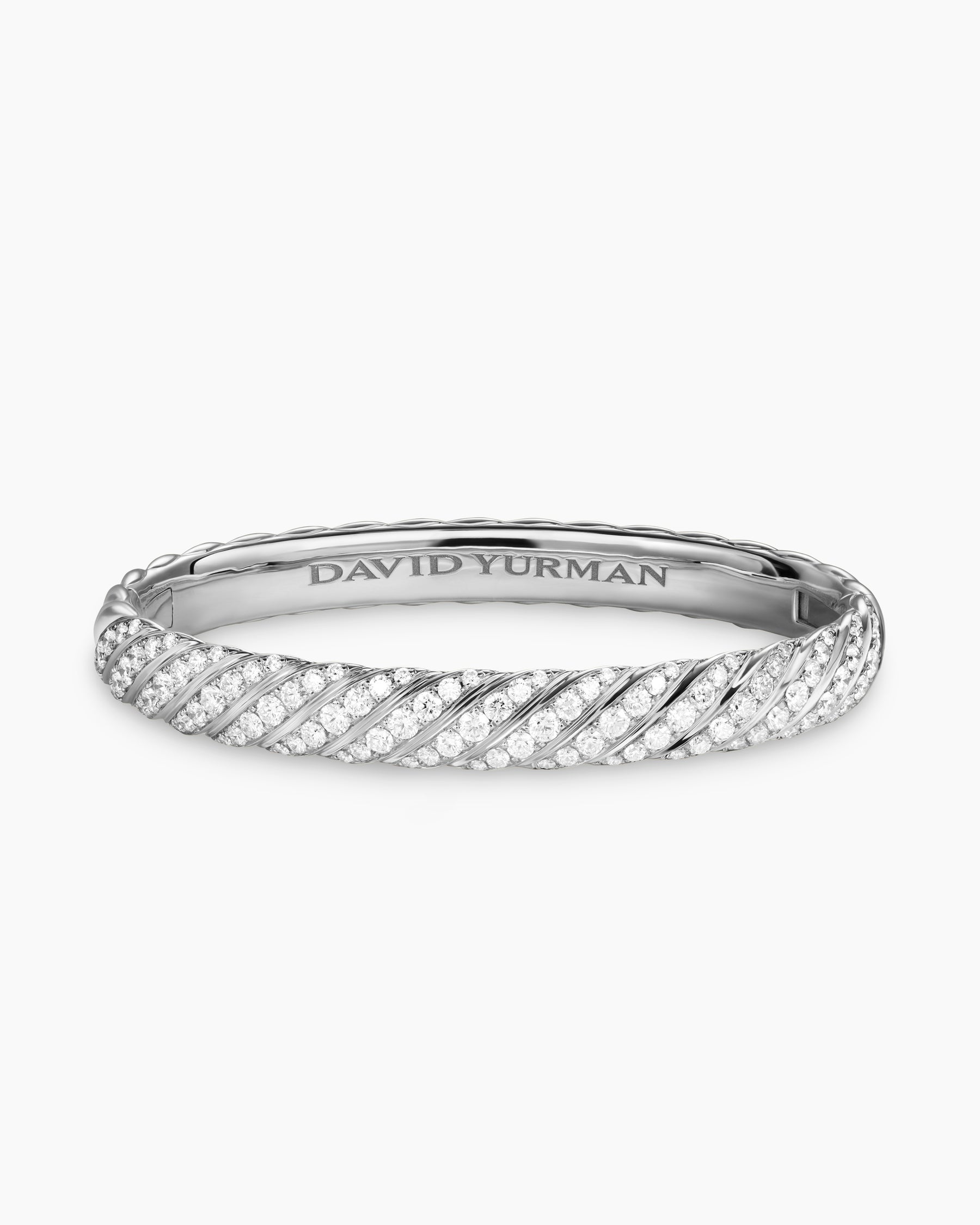Sculpted Cable Bangle Bracelet in 18K White Gold with Diamonds, 8mm - Image 4