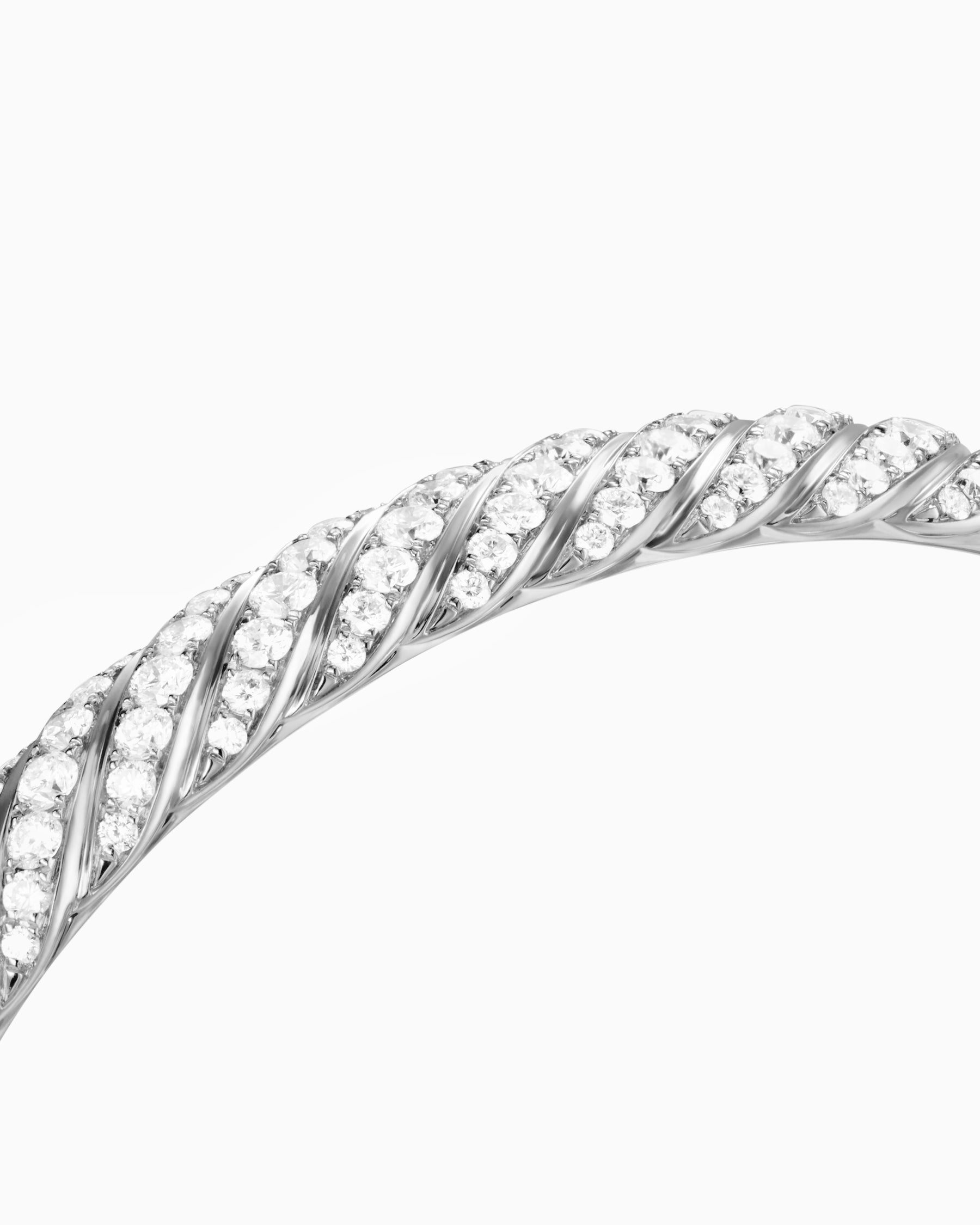 Sculpted Cable Bangle Bracelet in 18K White Gold with Diamonds, 8mm - Image 5