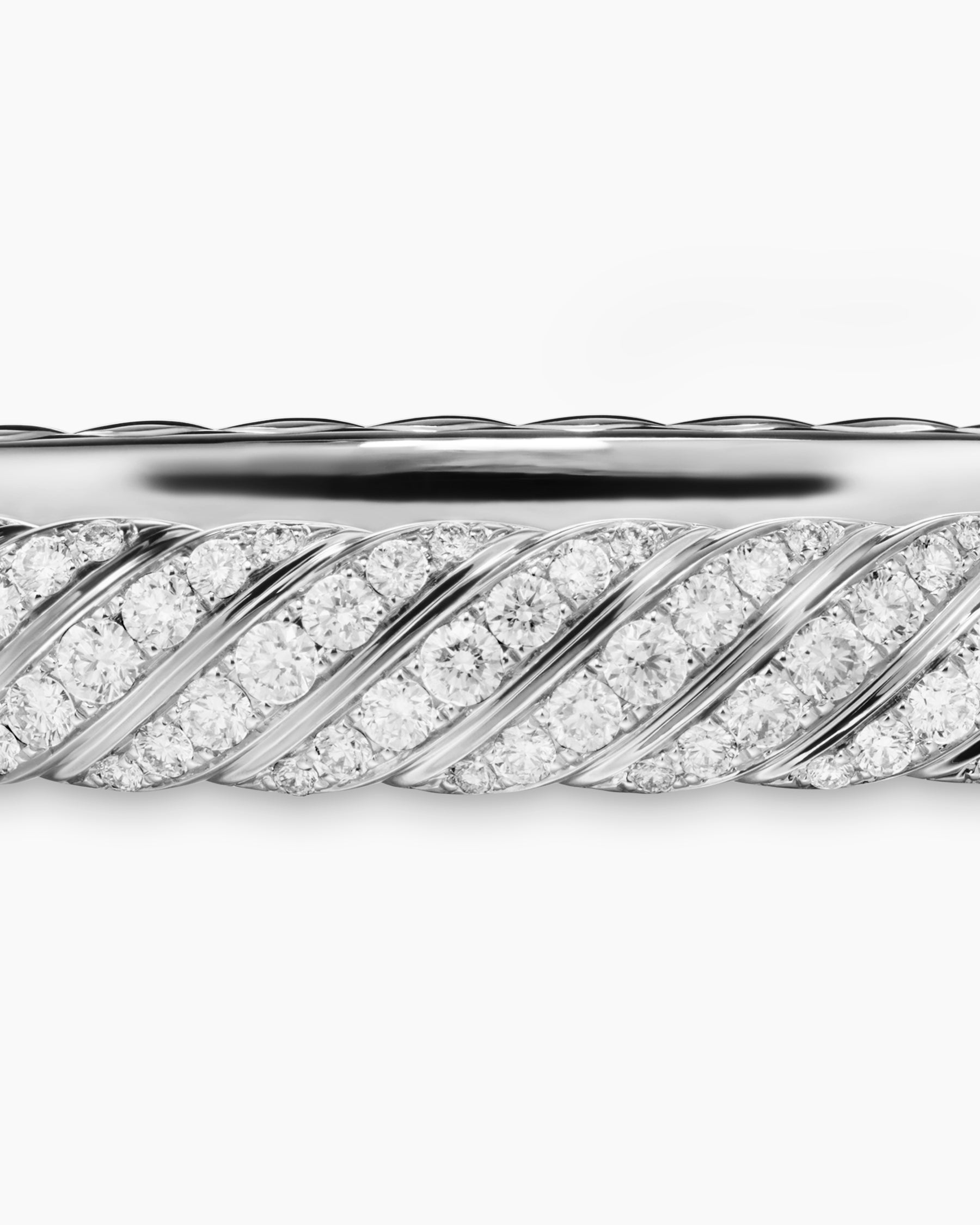 Sculpted Cable Bangle Bracelet in 18K White Gold with Diamonds, 8mm - Image 6
