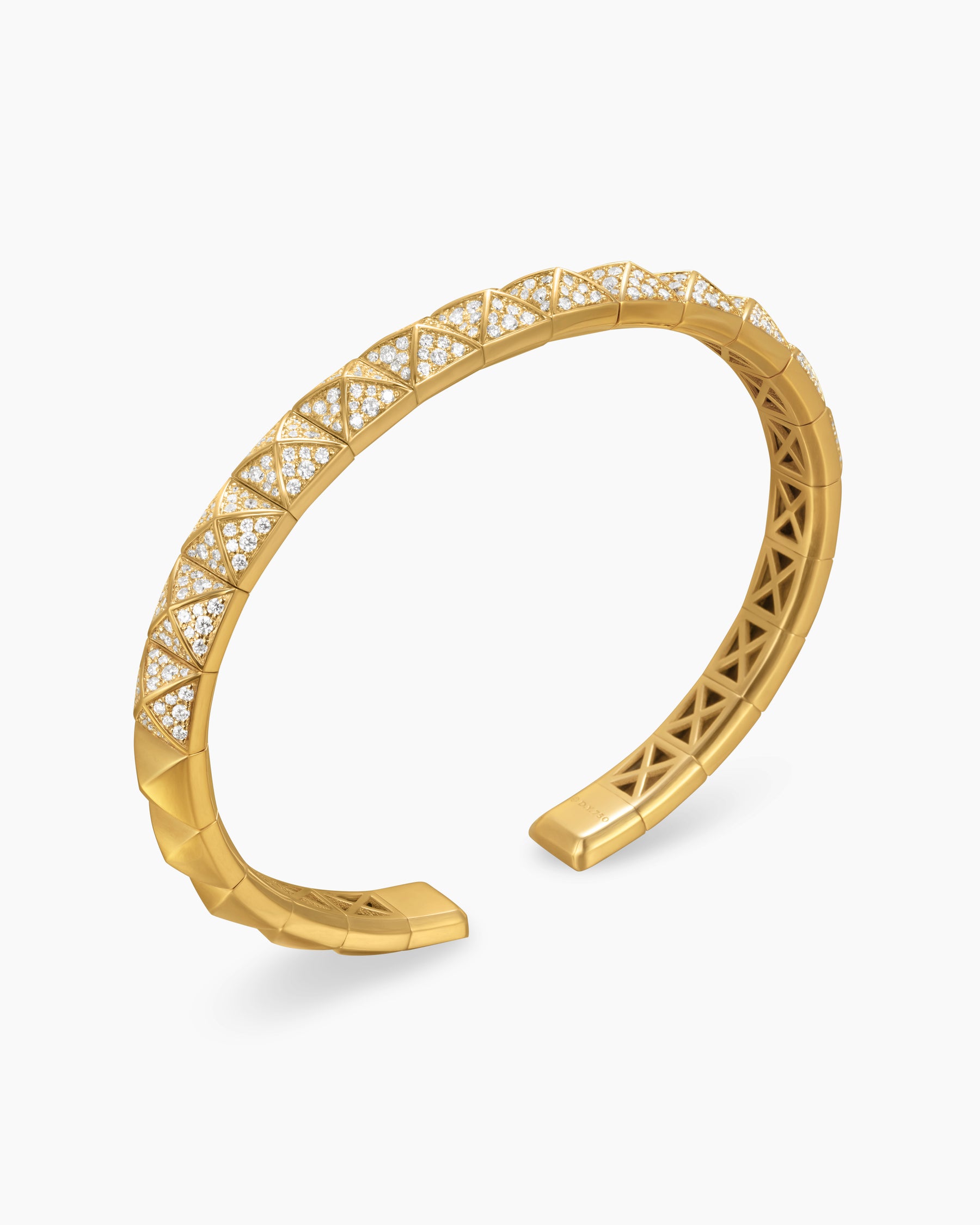 Pyramid Bangle Bracelet in 18K Yellow Gold with Diamonds, 6.5mm - Image 3