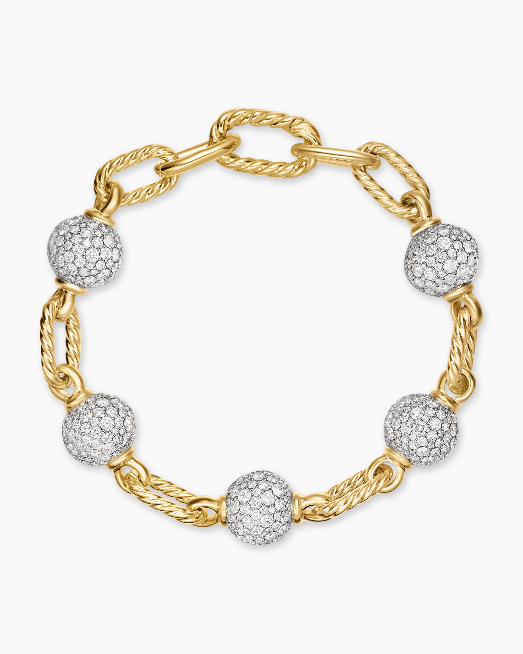 DY Madison Pavé Bead Chain Bracelet in 18K Yellow Gold with Diamonds, 8.5mm - Image 3