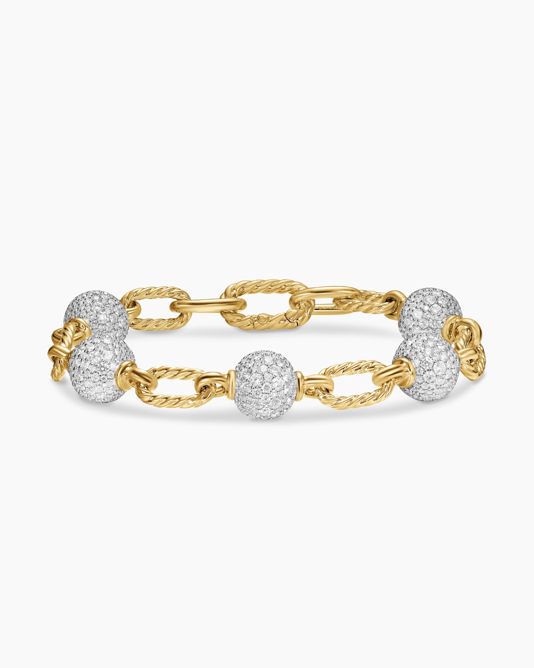 DY Madison Pavé Bead Chain Bracelet in 18K Yellow Gold with Diamonds, 8.5mm
