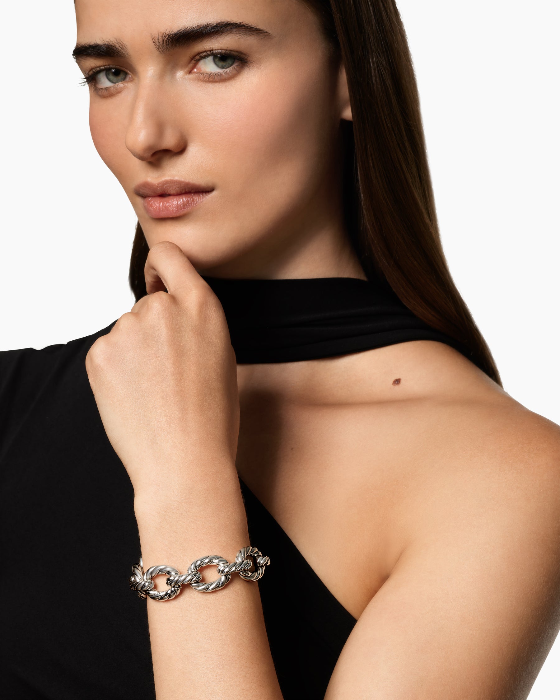 Alternative view of Sculpted Cable Oval Link Bracelet in Sterling Silver, 18mm
