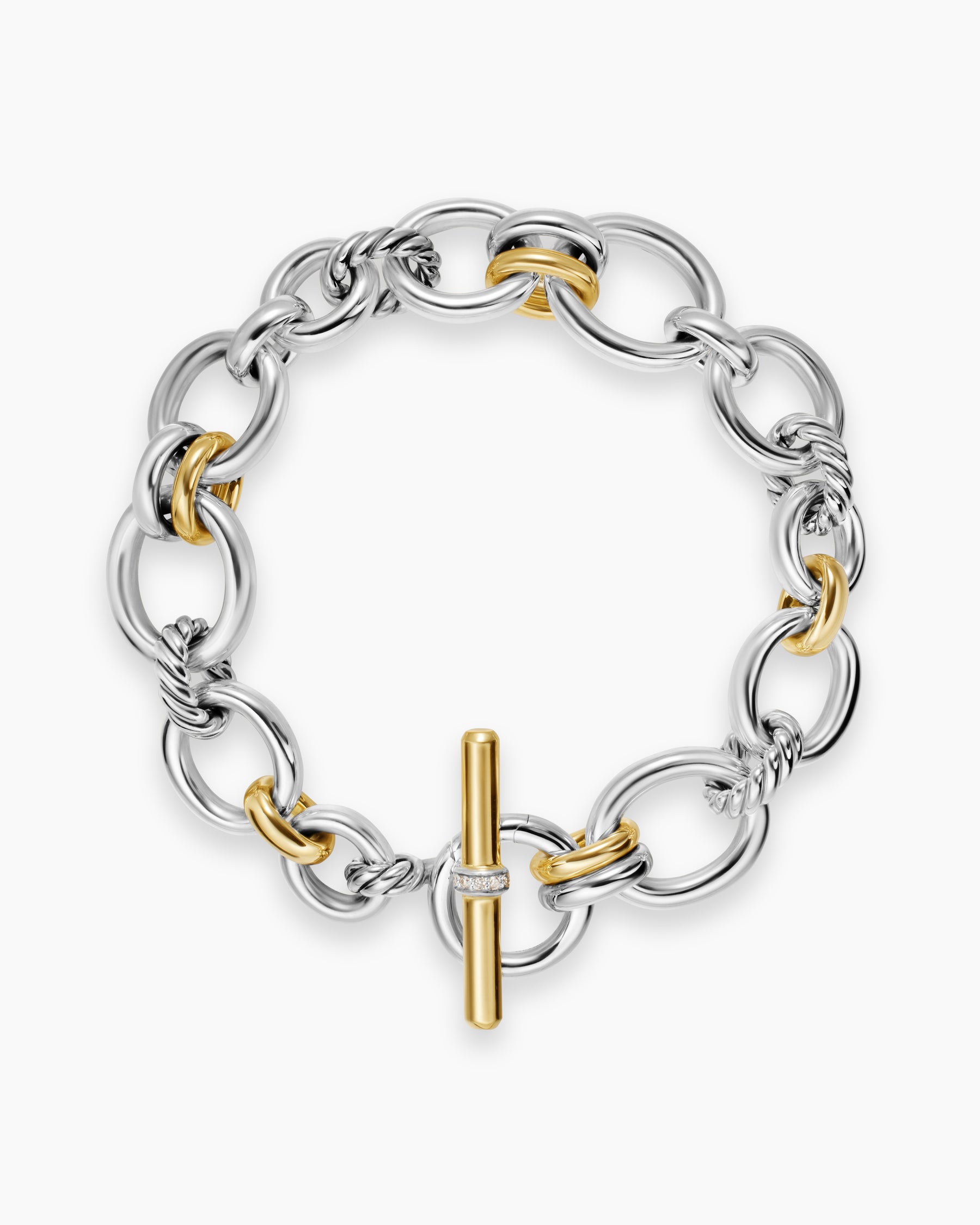 DY Mercer Chain Bracelet in Sterling Silver with 18K Yellow Gold and Diamonds, 8mm - Image 3