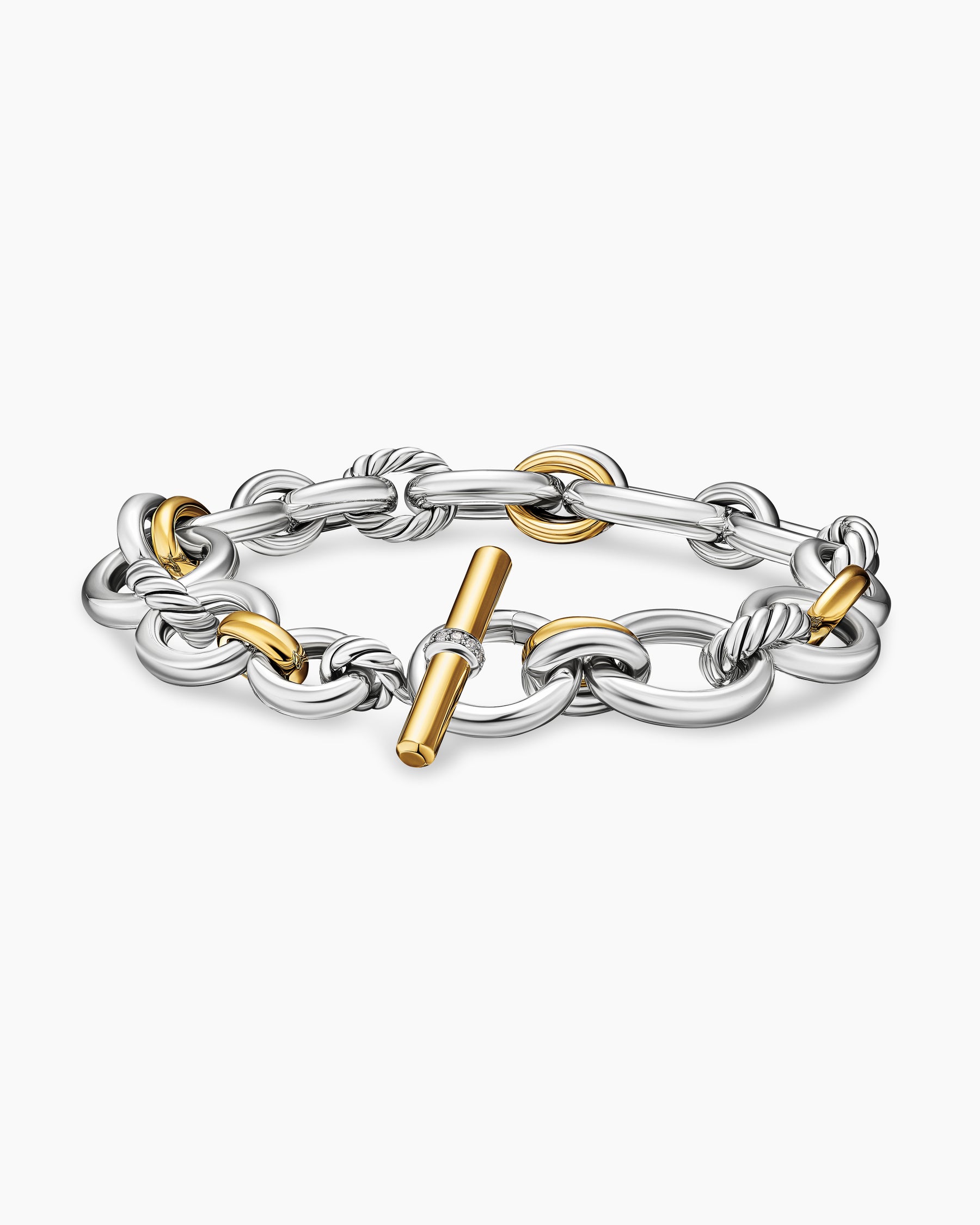 DY Mercer Chain Bracelet in Sterling Silver with 18K Yellow Gold and Diamonds, 8mm