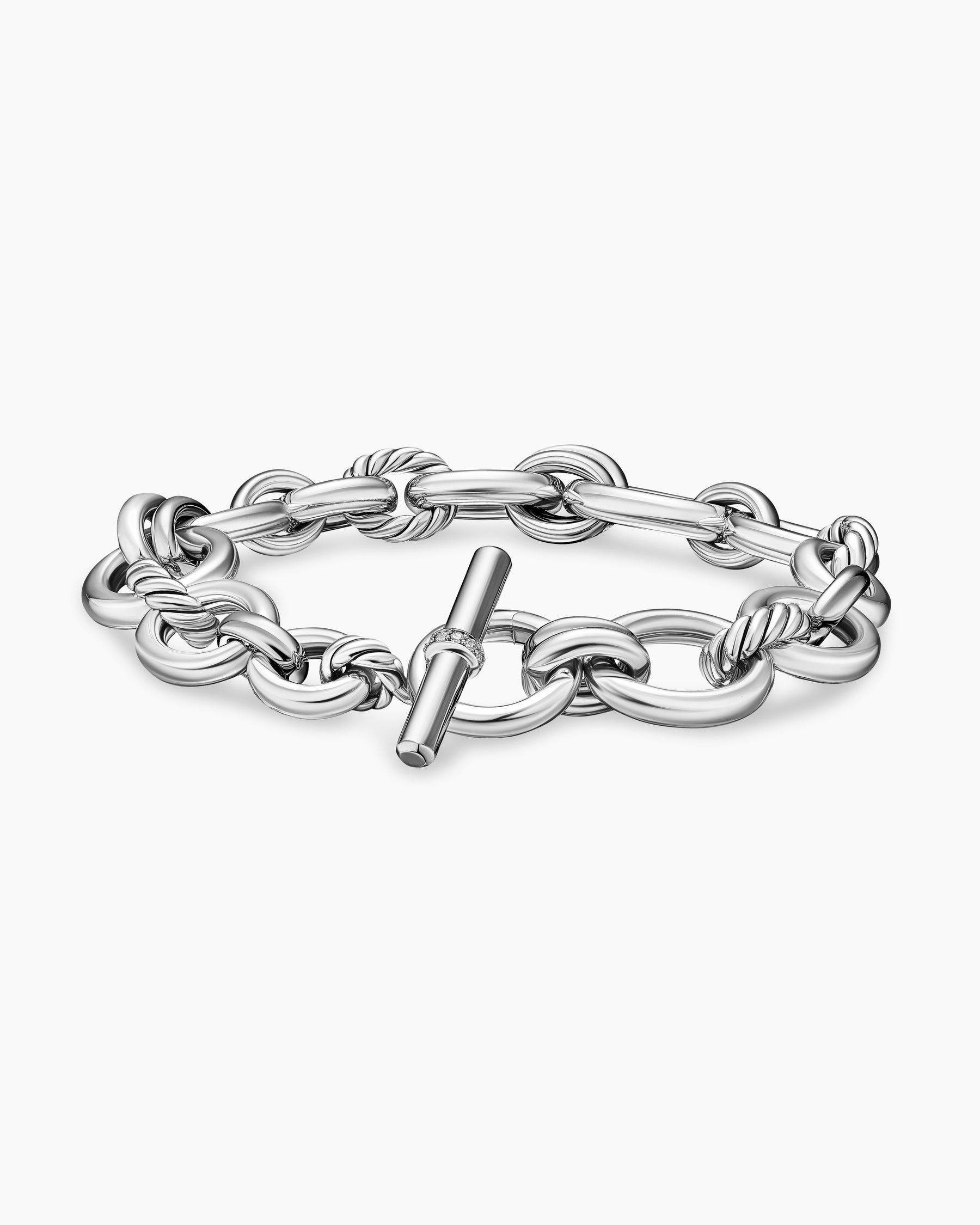DY Mercer Chain Bracelet in Sterling Silver with Diamonds, 8mm