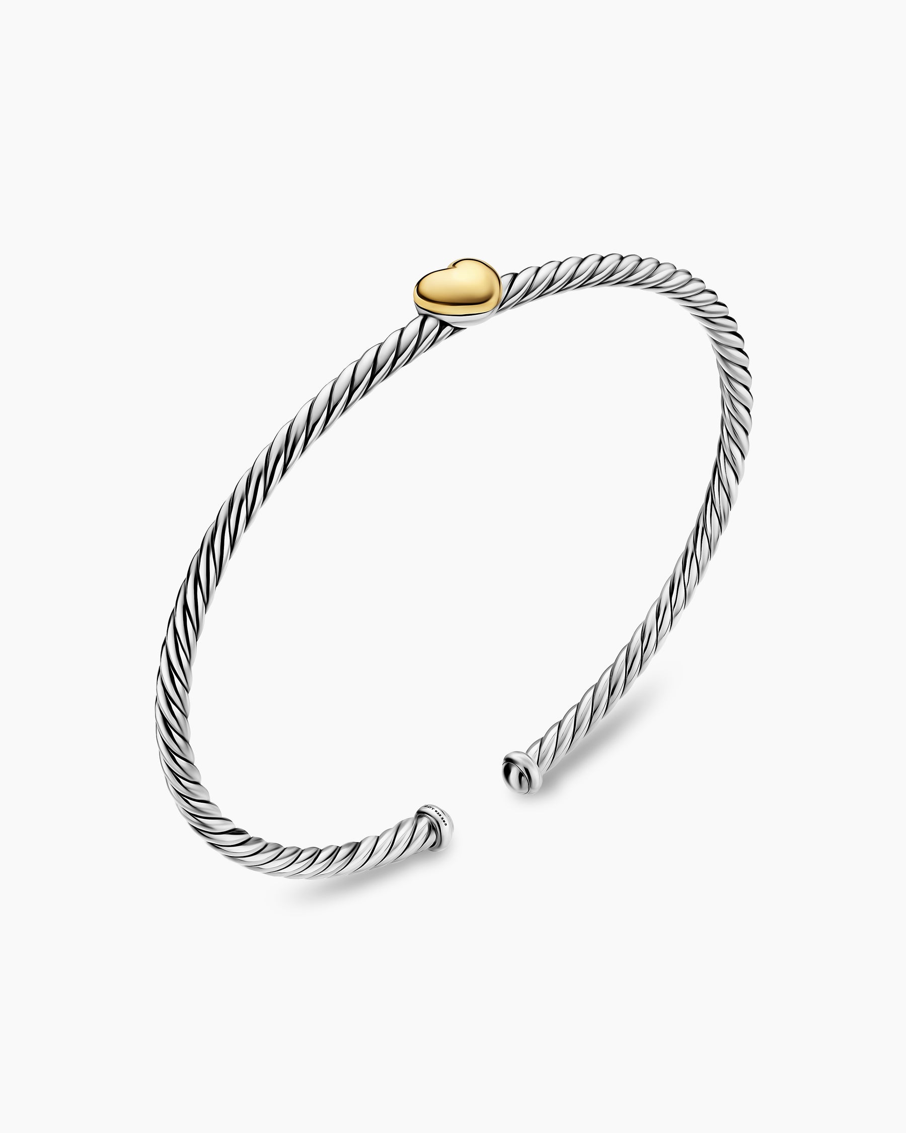 Micro Cable Flex Heart Station Bracelet in Sterling Silver with 14K Yellow Gold, 2.6mm - Image 3