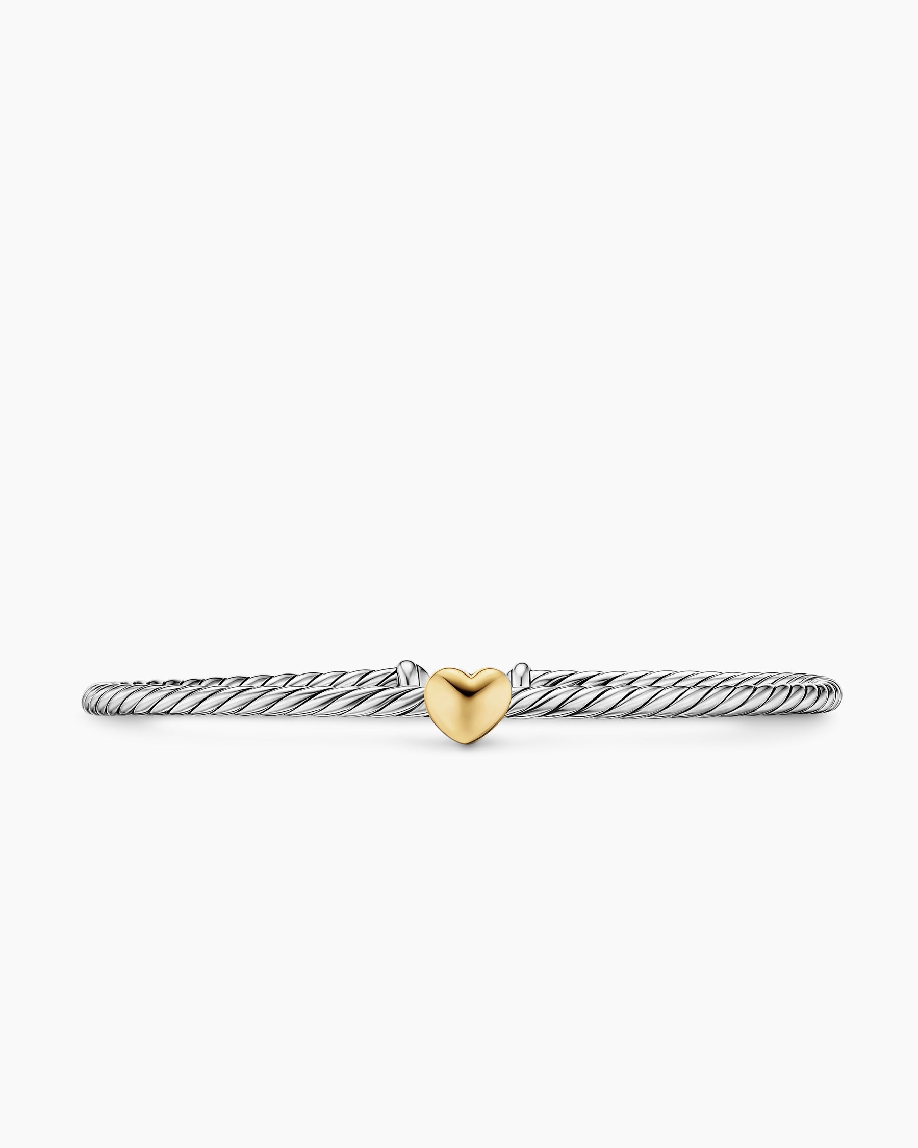 Micro Cable Flex Heart Station Bracelet in Sterling Silver with 14K Yellow Gold, 2.6mm - Image 5
