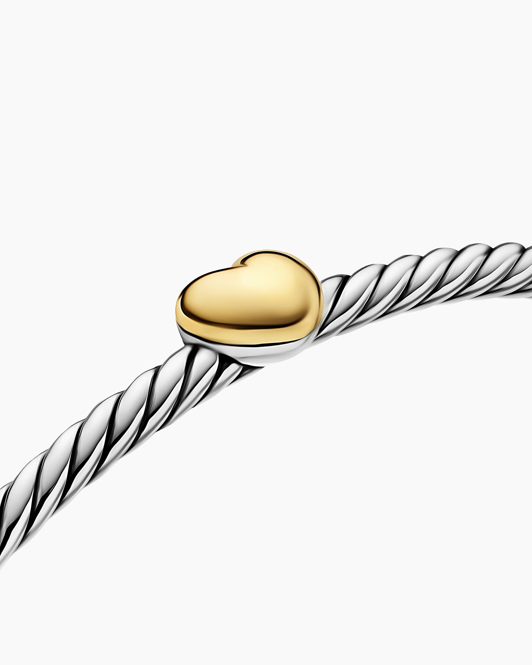 Micro Cable Flex Heart Station Bracelet in Sterling Silver with 14K Yellow Gold, 2.6mm - Image 4