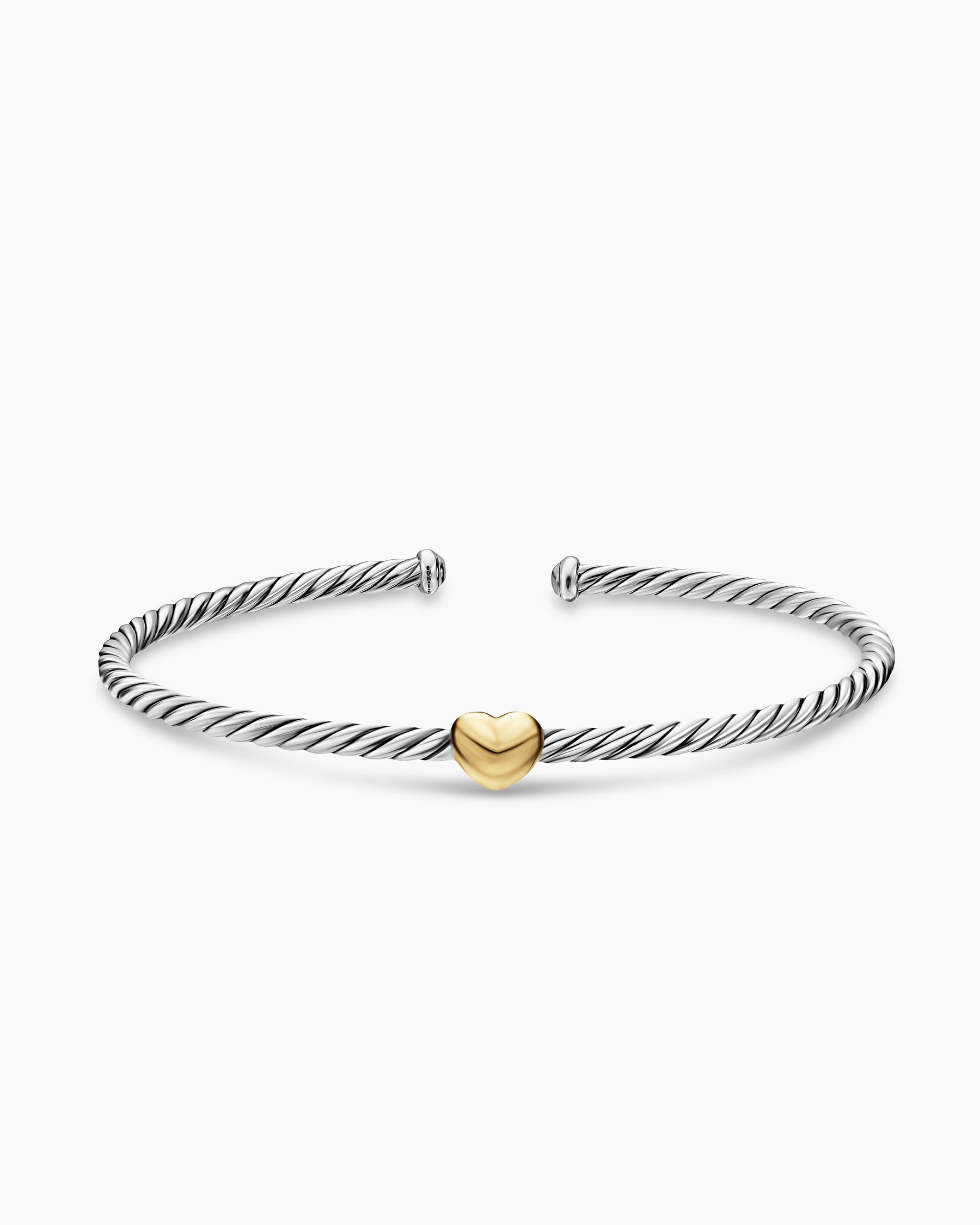 Micro Cable Flex Heart Station Bracelet in Sterling Silver with 14K Yellow Gold, 2.6mm
