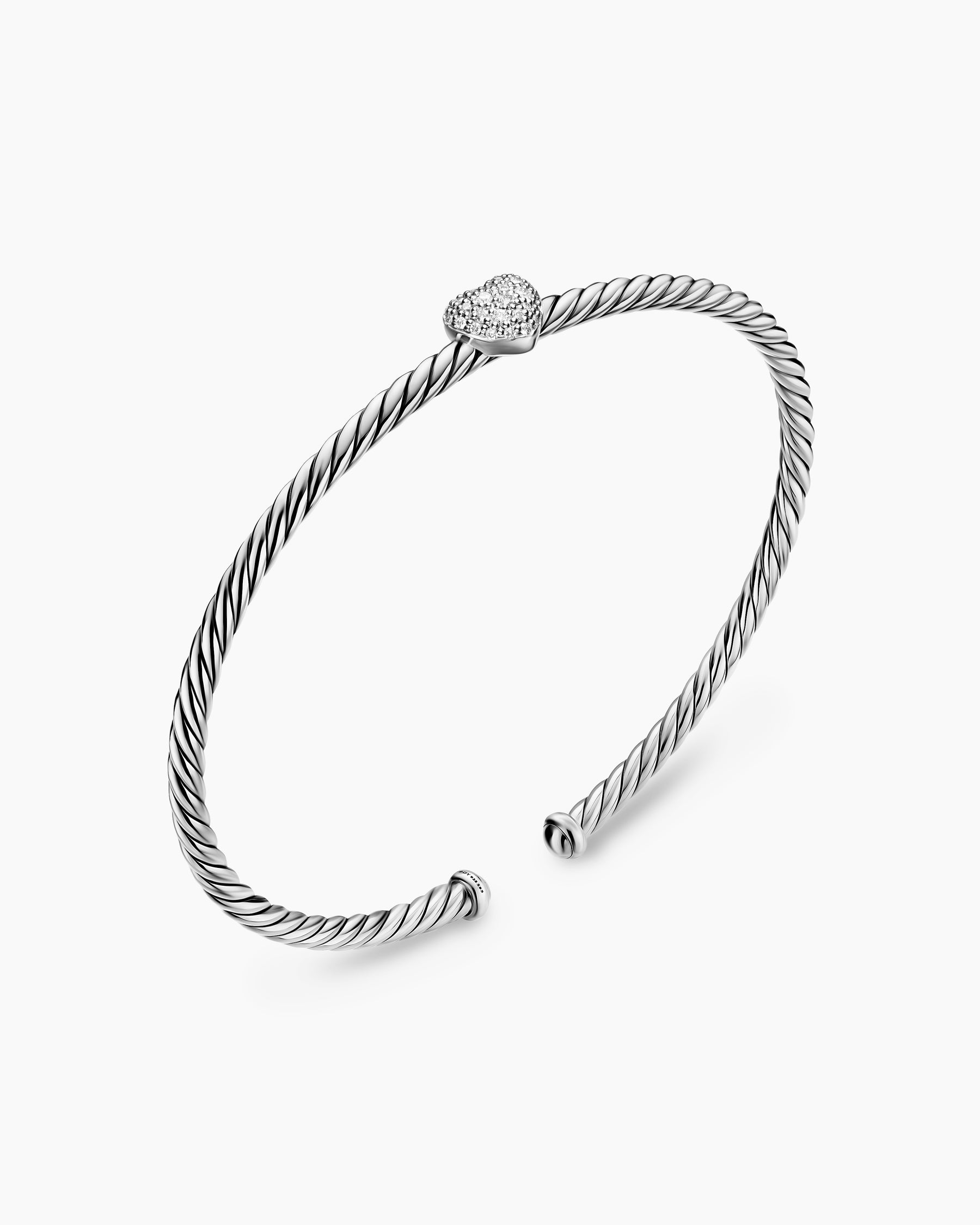 Micro Cable Flex Heart Station Bracelet in Sterling Silver with Diamonds, 2.6mm - Image 3