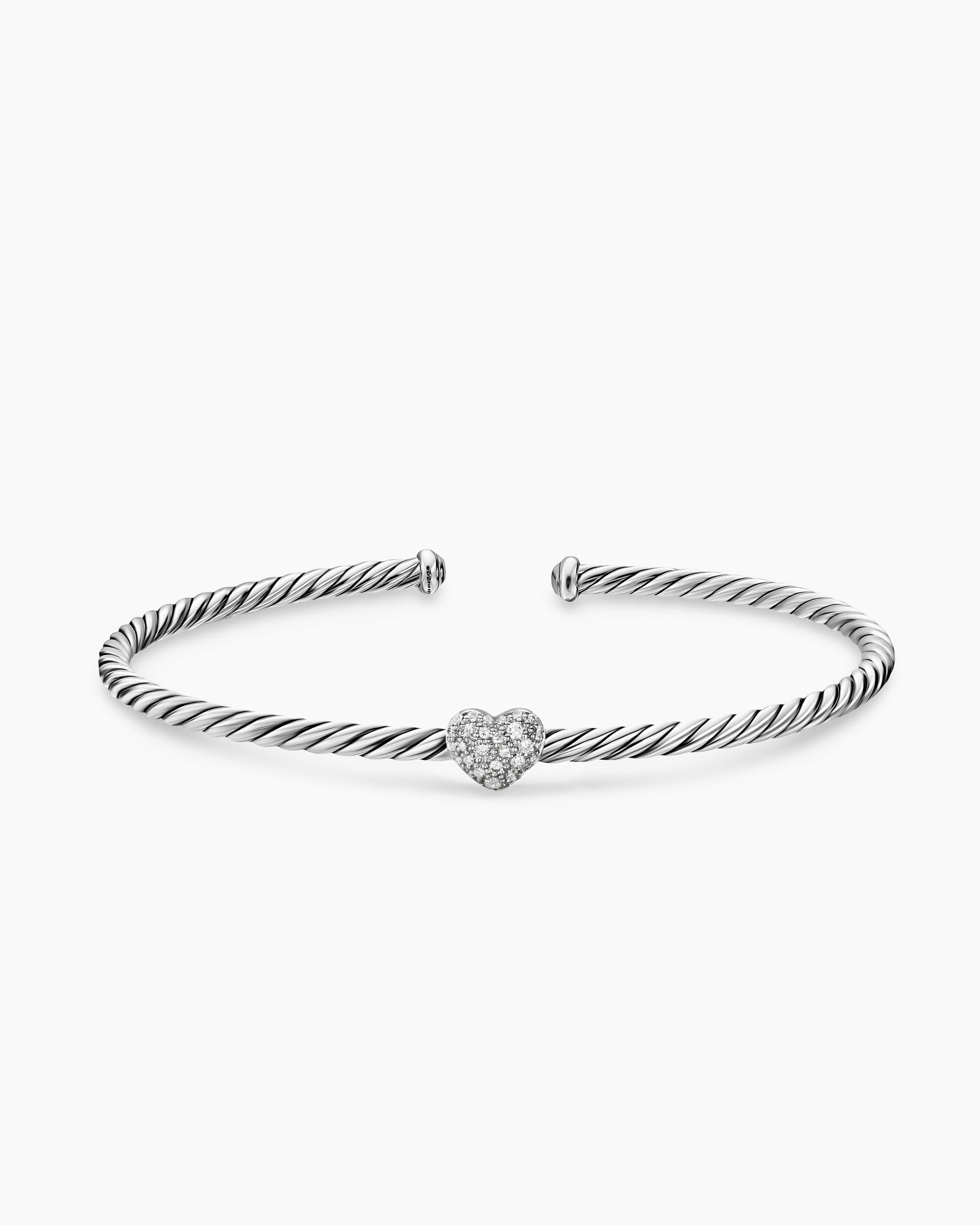 Micro Cable Flex Heart Station Bracelet in Sterling Silver with Diamonds, 2.6mm - Image 4