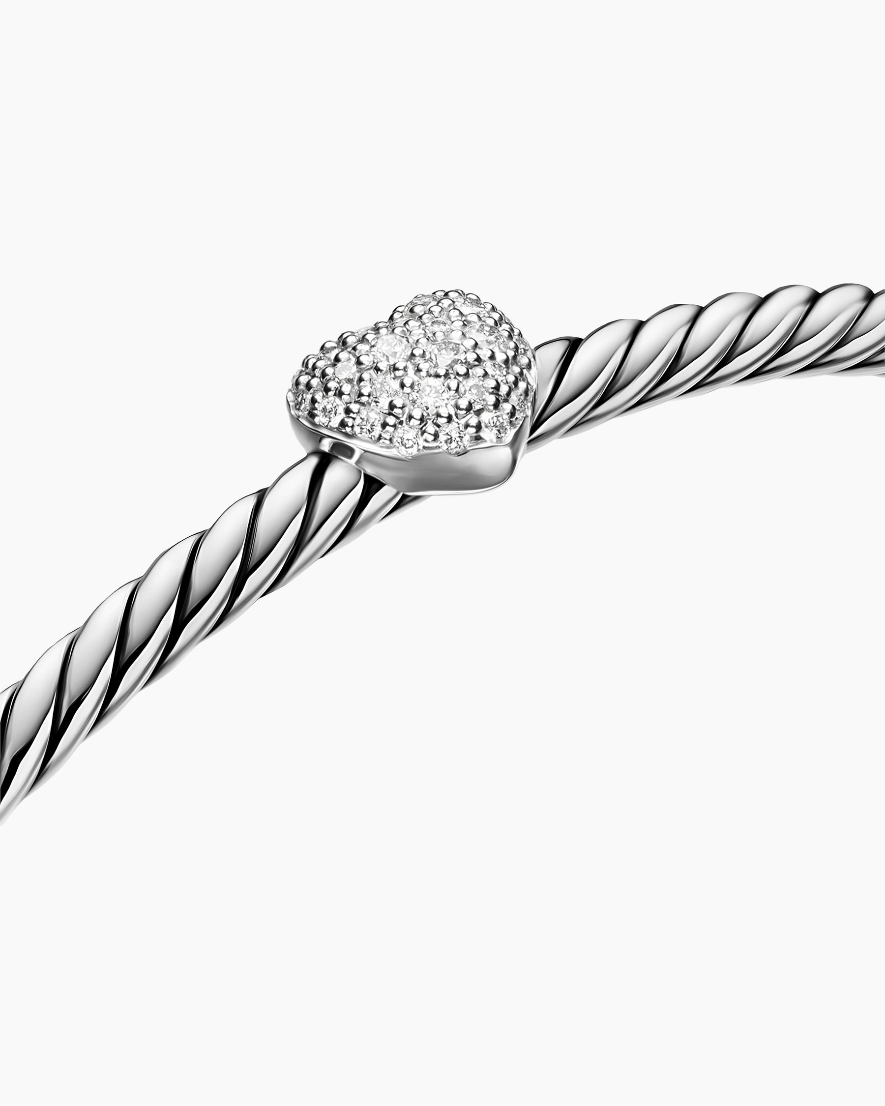 Micro Cable Flex Heart Station Bracelet in Sterling Silver with Diamonds, 2.6mm - Image 5