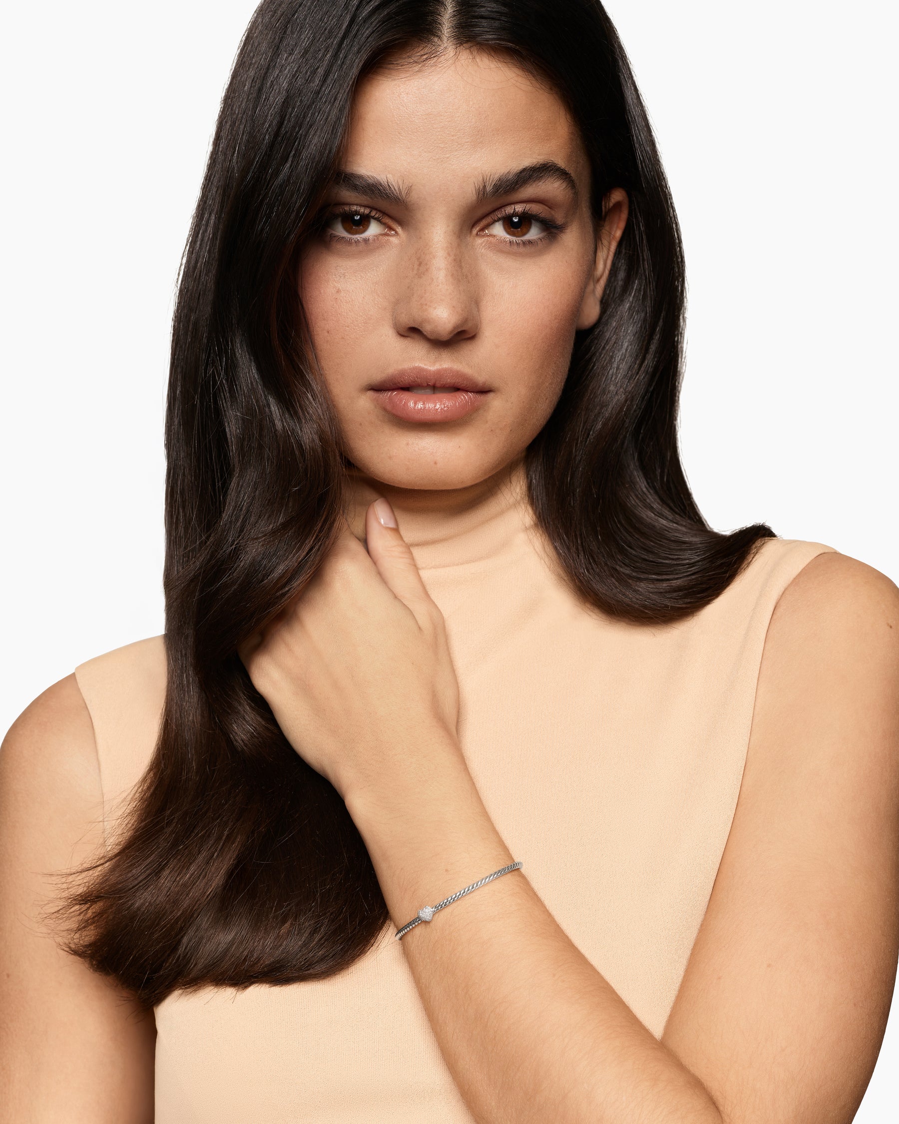 Alternative view of Micro Cable Flex Heart Station Bracelet in Sterling Silver with Diamonds, 2.6mm
