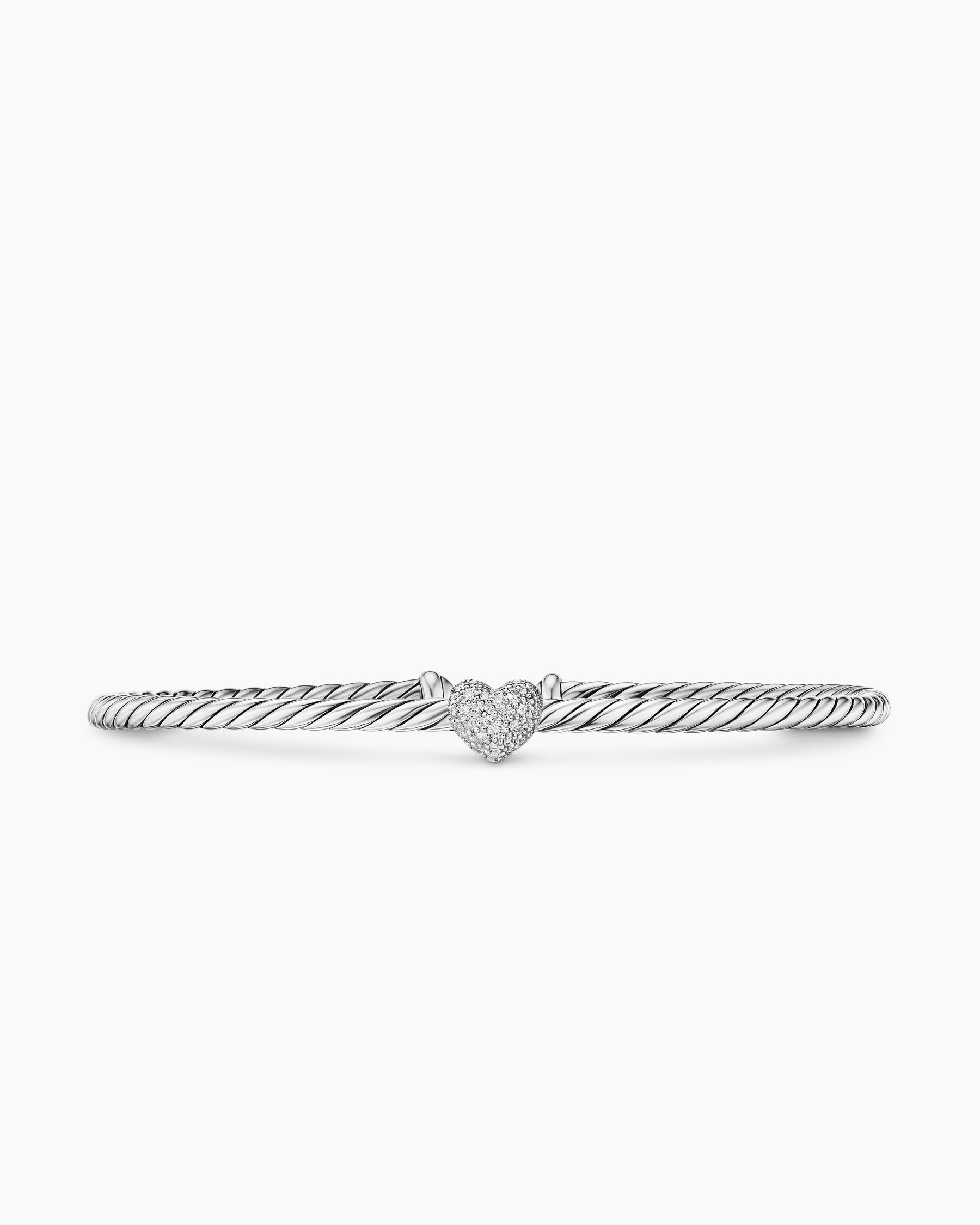 Micro Cable Flex Heart Station Bracelet in Sterling Silver with Diamonds, 2.6mm