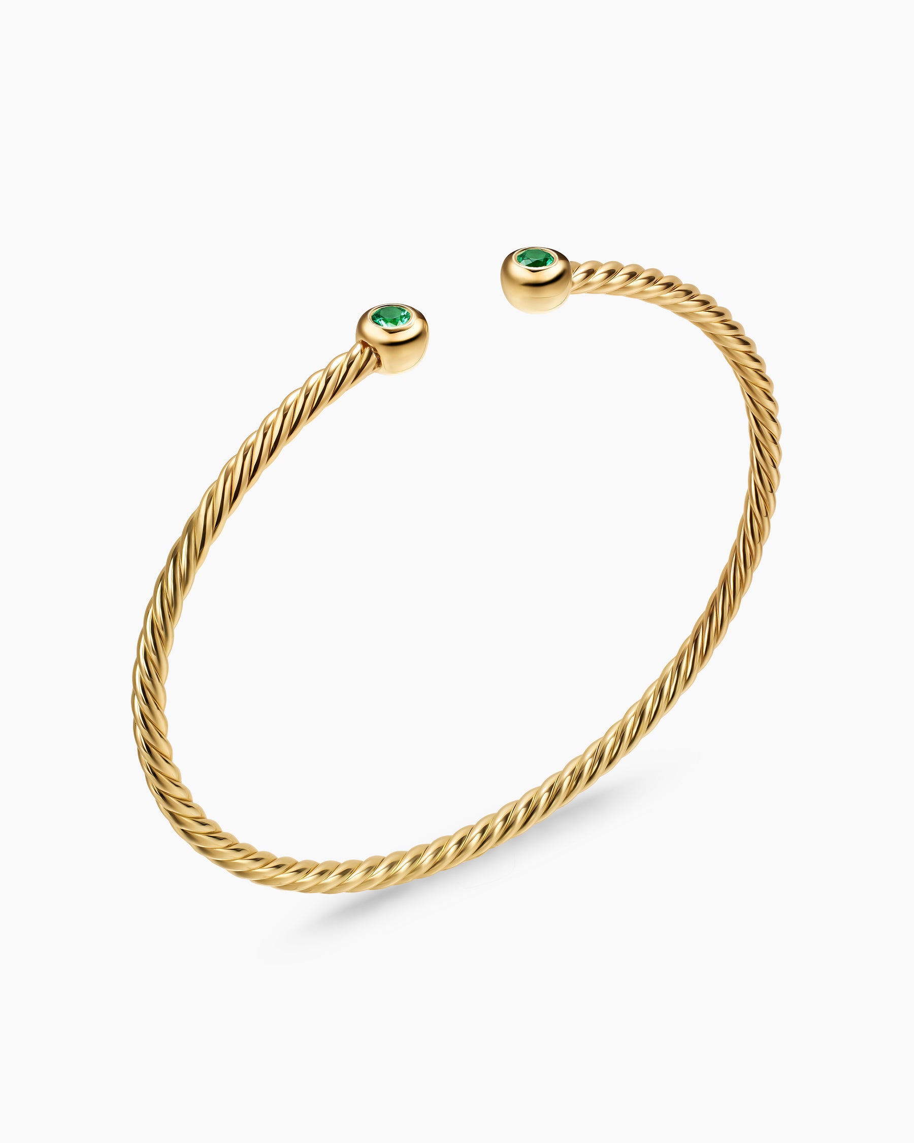 Micro Cablespira Flex Round Bracelet in 18K Yellow Gold with Emeralds, 2.6mm - Image 3