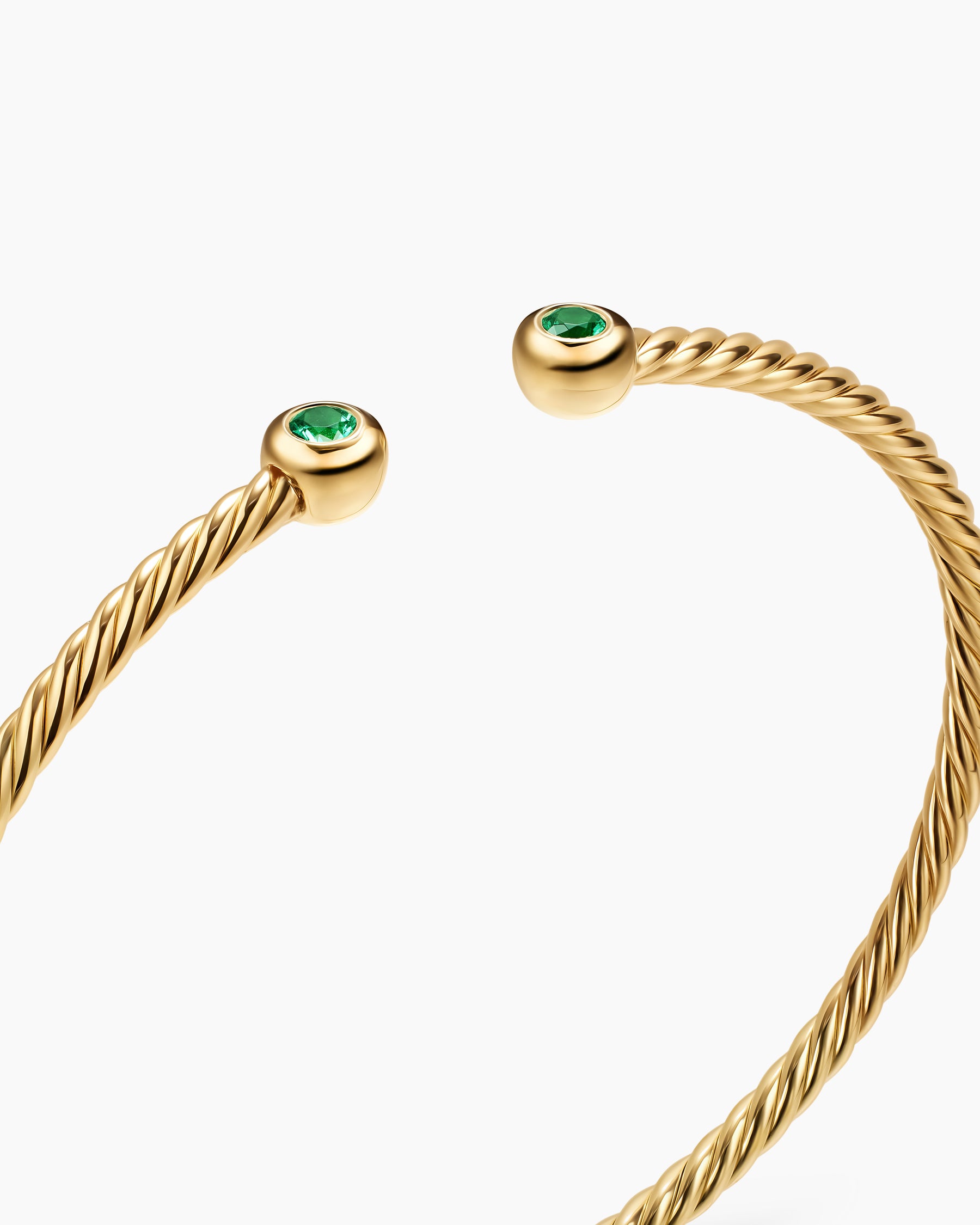 Micro Cablespira Flex Round Bracelet in 18K Yellow Gold with Emeralds, 2.6mm - Image 5