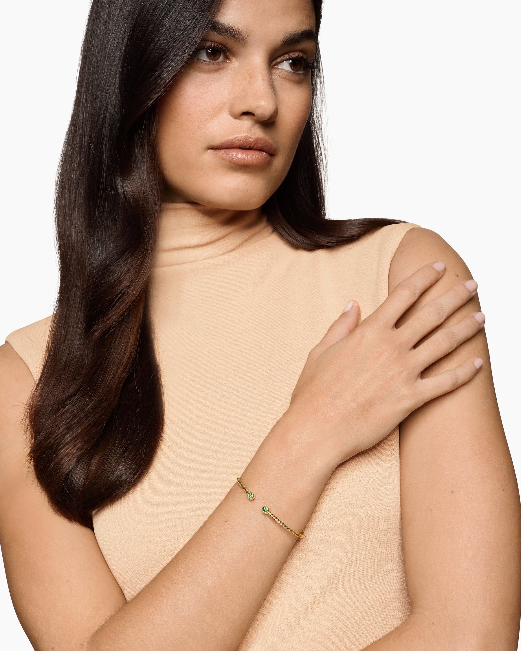 Alternative view of Micro Cablespira Flex Round Bracelet in 18K Yellow Gold with Emeralds, 2.6mm