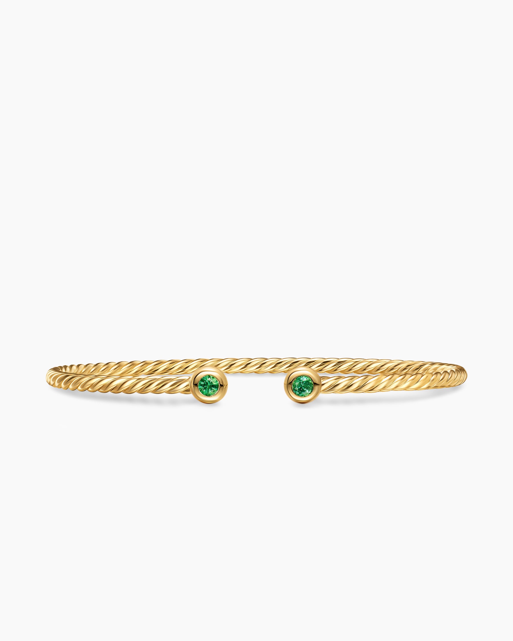 Micro Cablespira Flex Round Bracelet in 18K Yellow Gold with Emeralds, 2.6mm