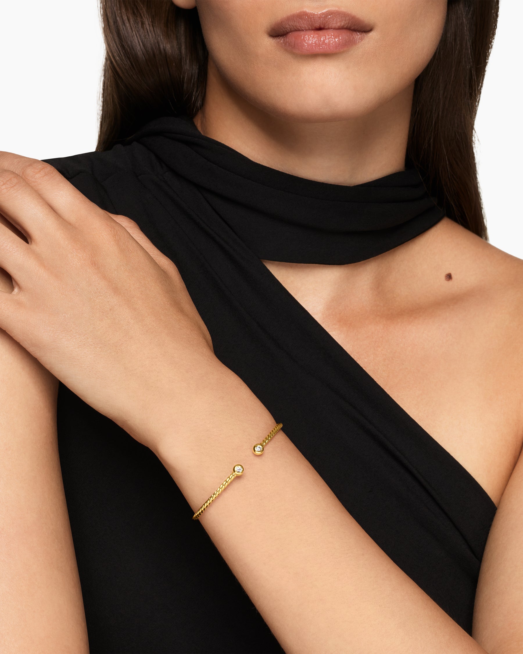Alternative view of Micro Cablespira Flex Round Bracelet in 18K Yellow Gold with Diamonds, 2.6mm